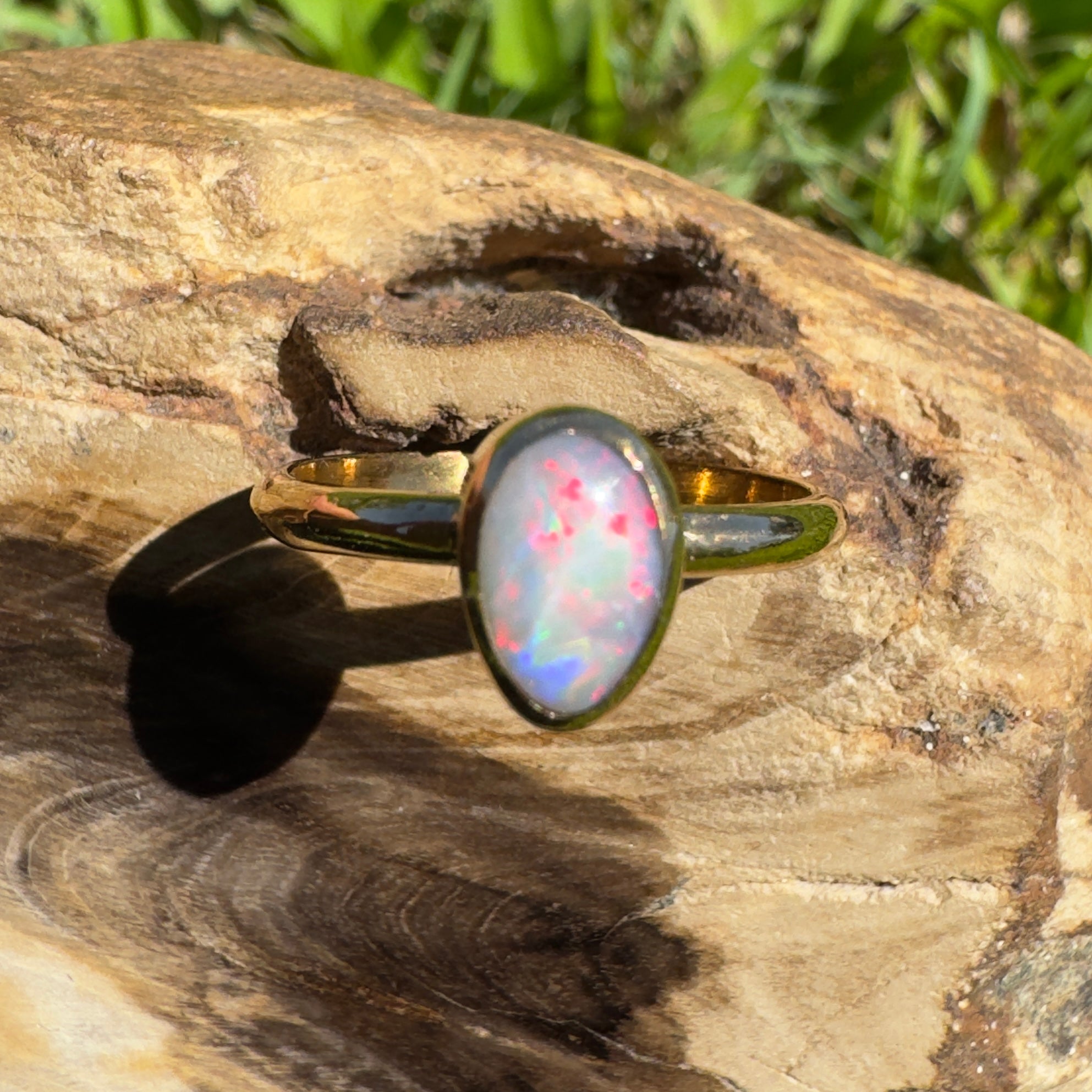 Pilbara Prestige ~ 0.7ct Solid Lightning Ridge Opal 9ct Yellow Gold Ring