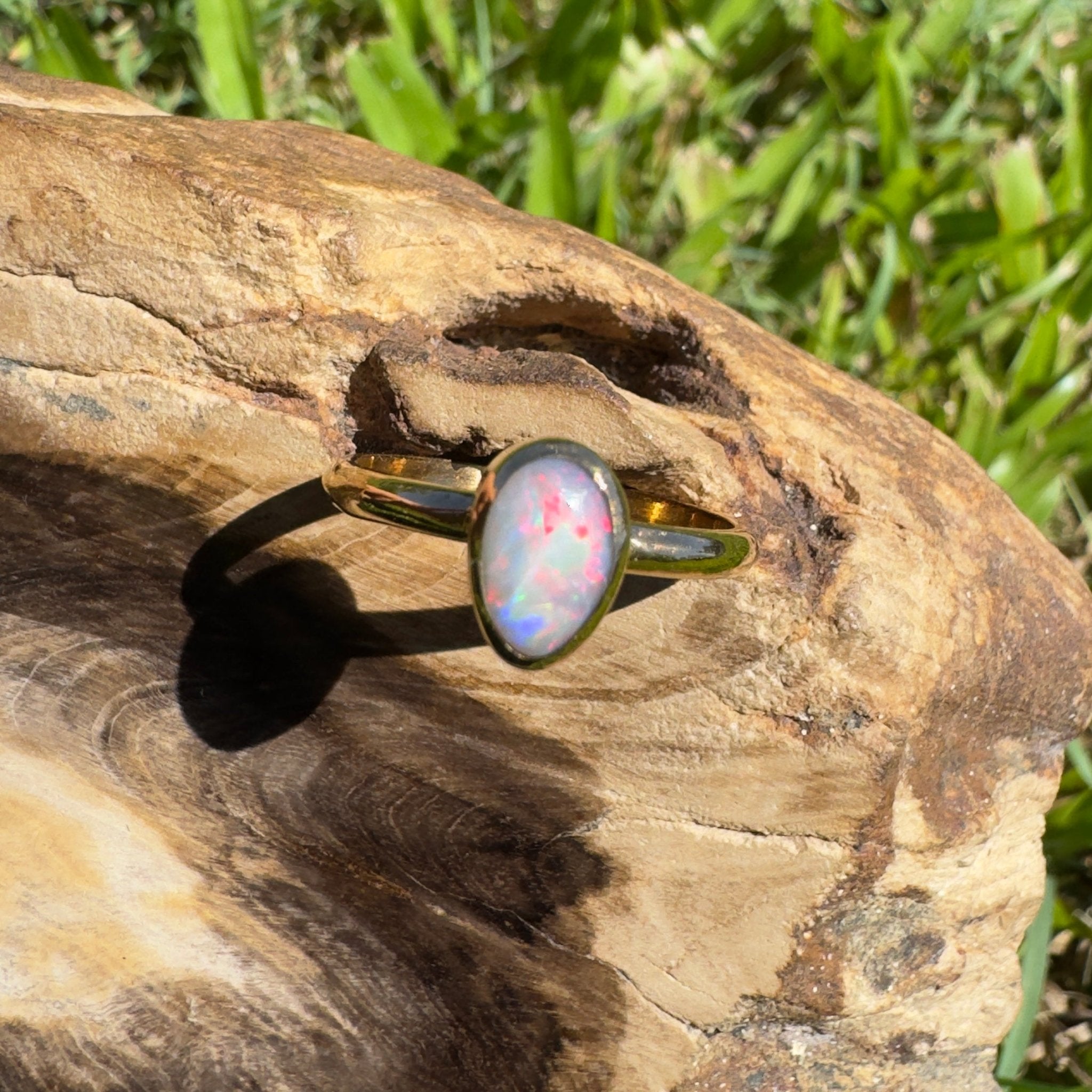 Pilbara Prestige ~ 0.7ct Solid Lightning Ridge Opal 9ct Yellow Gold Ring