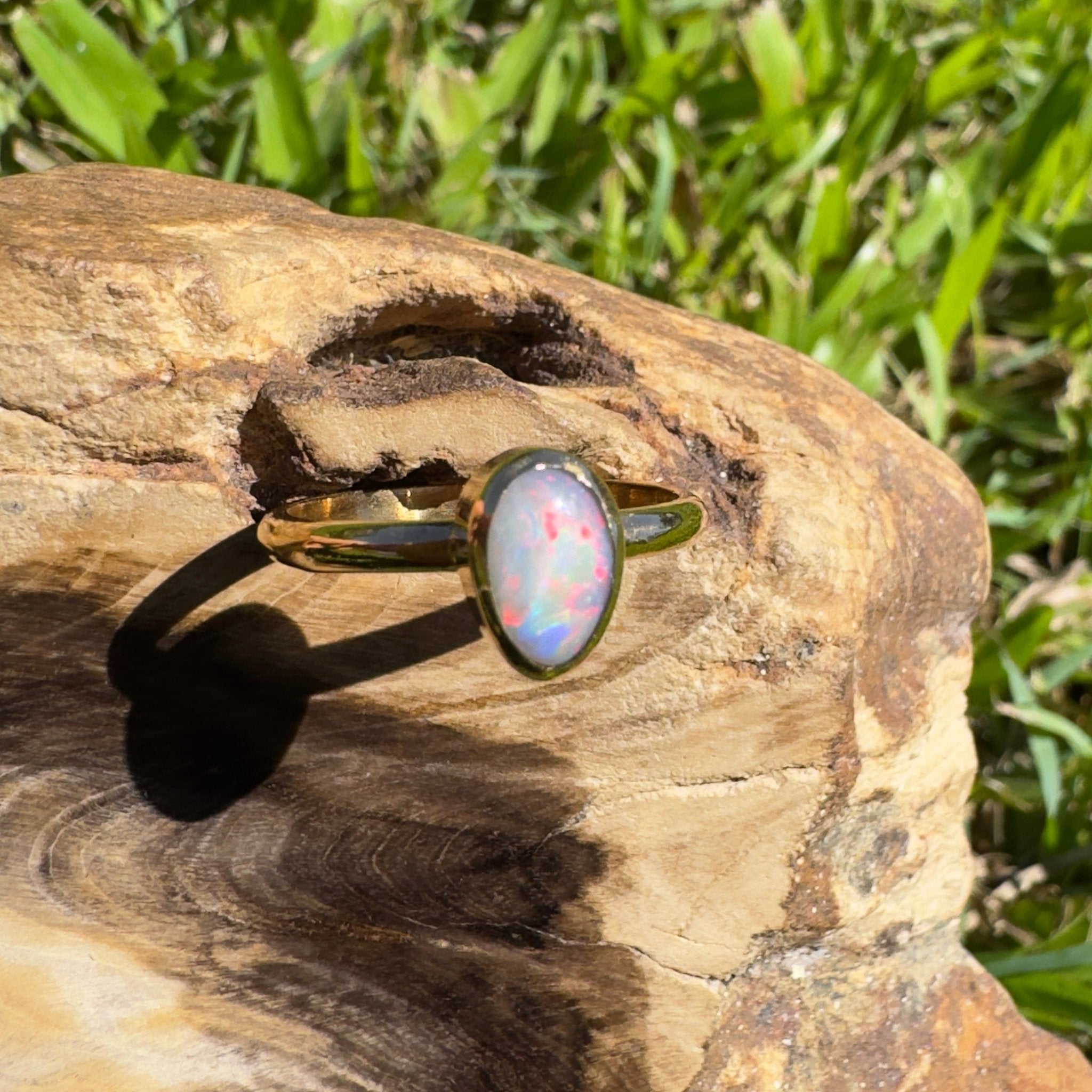 Pilbara Prestige ~ 0.7ct Solid Lightning Ridge Opal 9ct Yellow Gold Ring