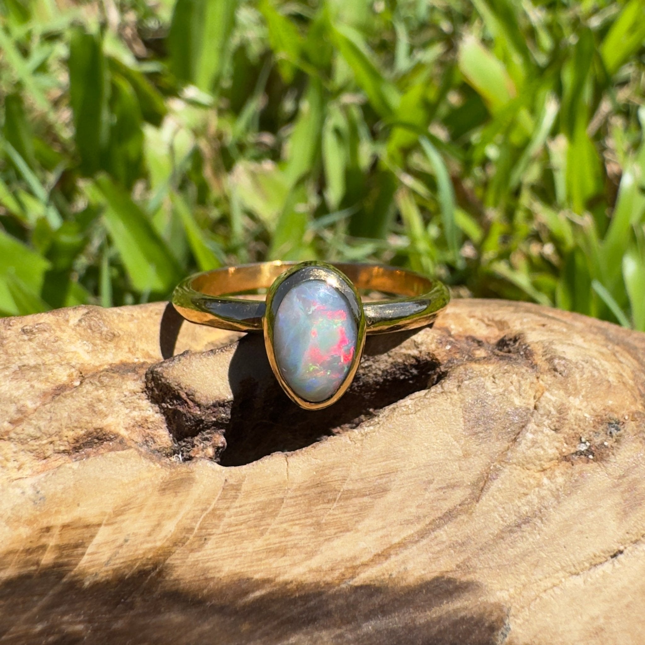 Pilbara Prestige ~ 0.7ct Solid Lightning Ridge Opal 9ct Yellow Gold Ring