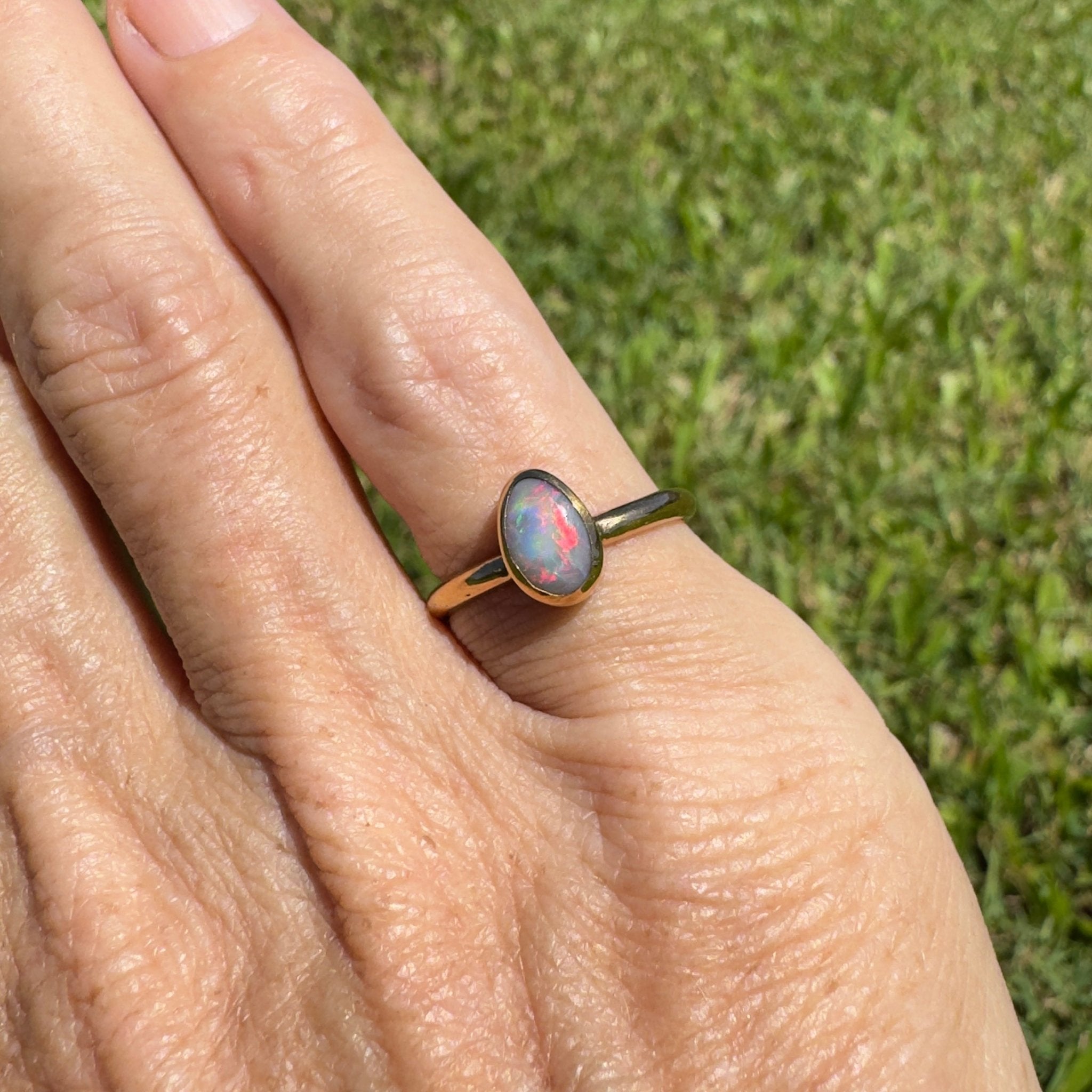 Pilbara Prestige ~ 0.7ct Solid Lightning Ridge Opal 9ct Yellow Gold Ring