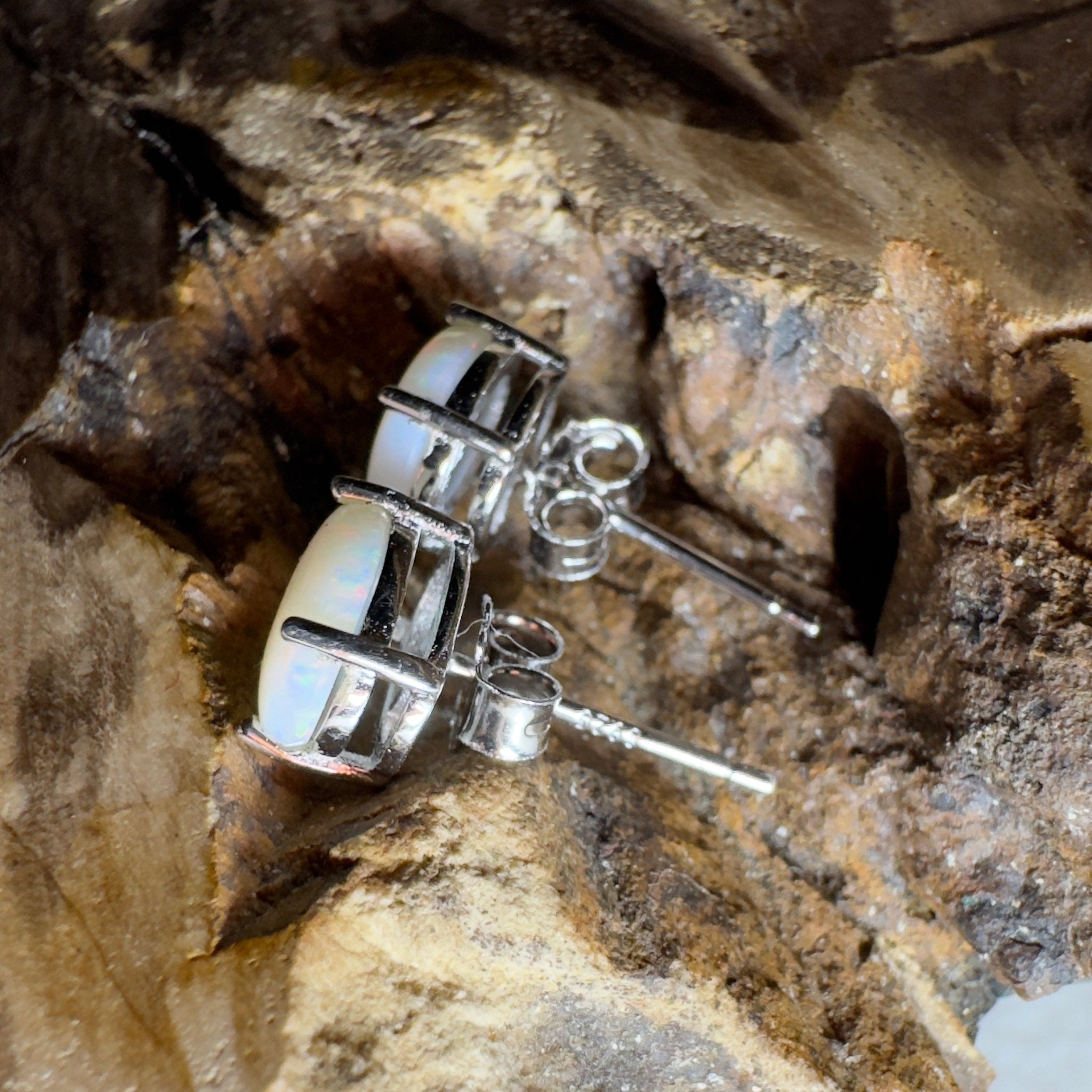 Pink Lake Shimmer ~ 1.6ct Coober Pedy Opal Sterling Silver Earrings