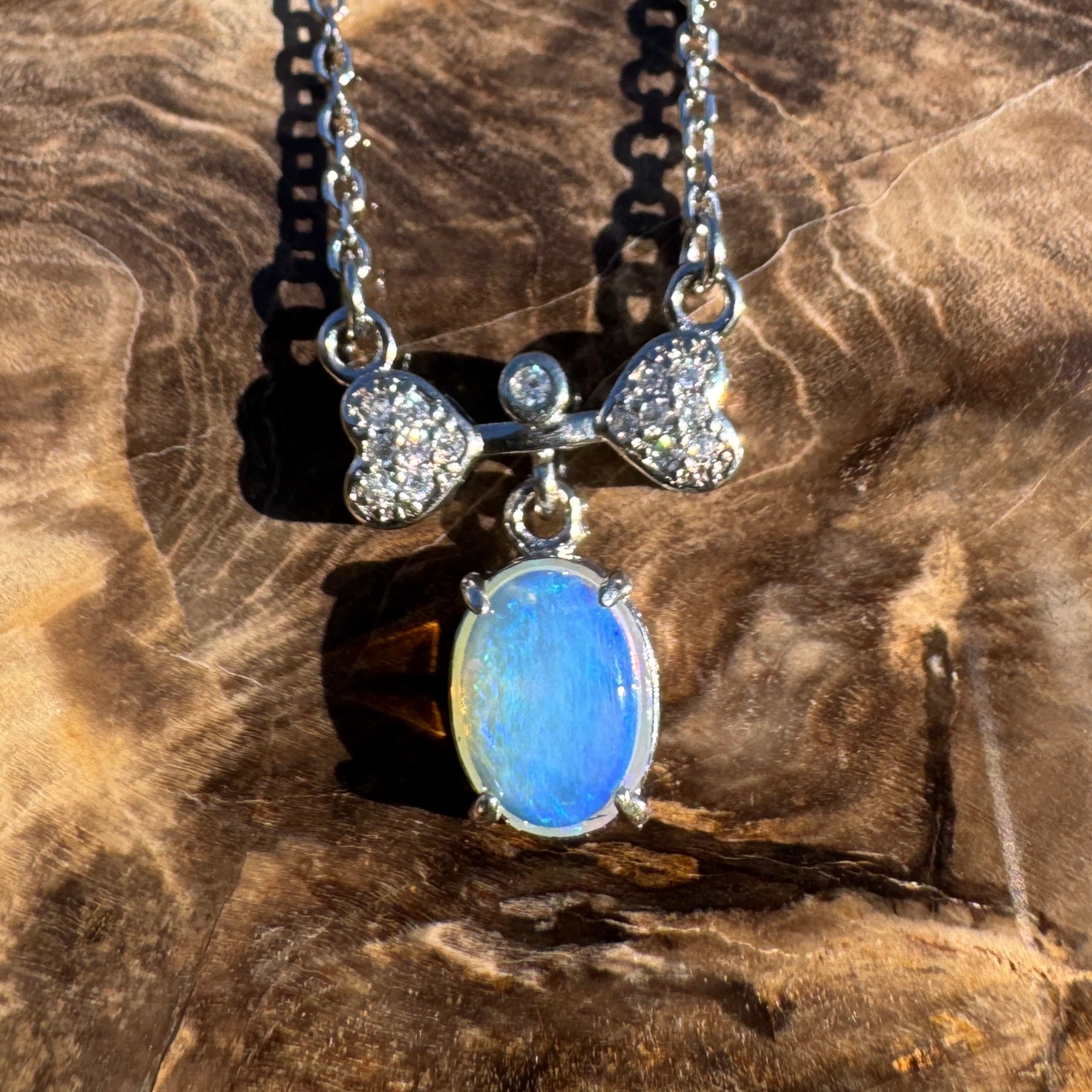 Port Douglas Dream ~ 1.1ct Solid Lightning Ridge and Cubic Zirconia 925 Sterling Silver Necklace