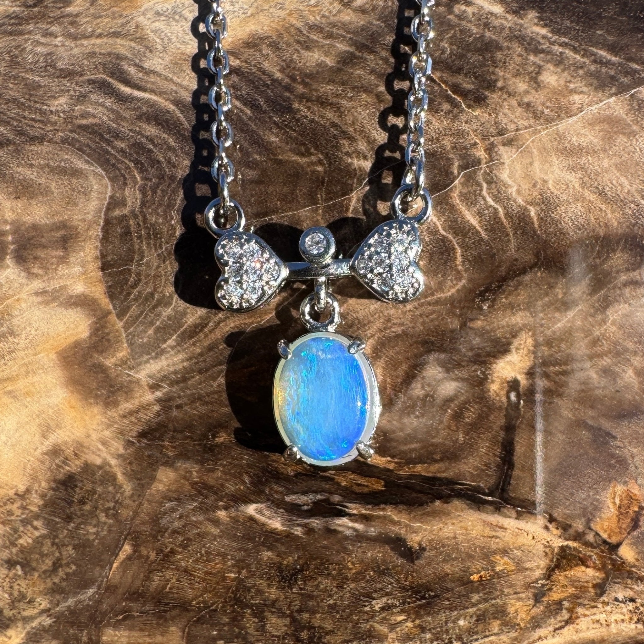 Port Douglas Dream ~ 1.1ct Solid Lightning Ridge and Cubic Zirconia 925 Sterling Silver Necklace