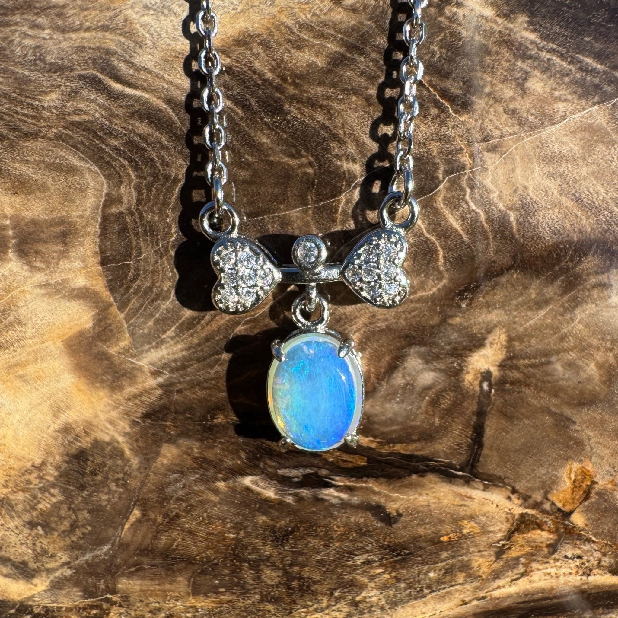 Port Douglas Dream ~ 1.1ct Solid Lightning Ridge and Cubic Zirconia 925 Sterling Silver Necklace