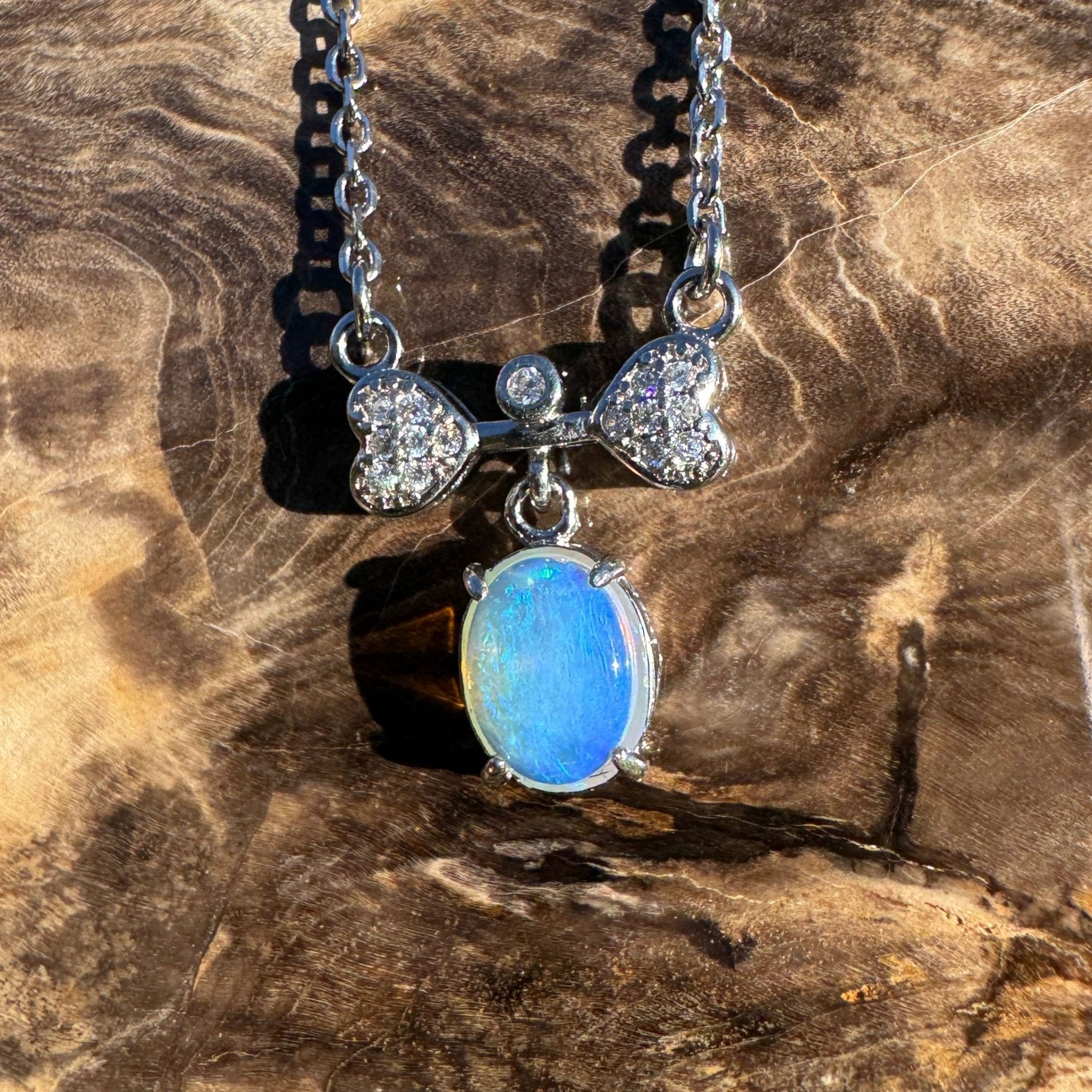 Port Douglas Dream ~ 1.1ct Solid Lightning Ridge and Cubic Zirconia 925 Sterling Silver Necklace
