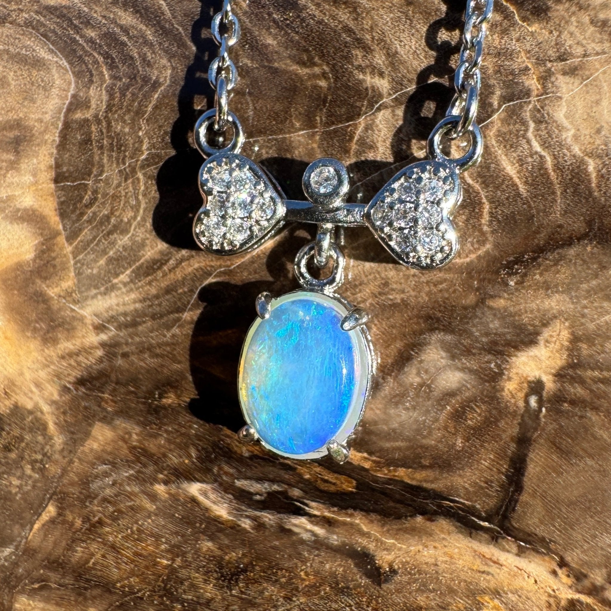 Port Douglas Dream ~ 1.1ct Solid Lightning Ridge and Cubic Zirconia 925 Sterling Silver Necklace