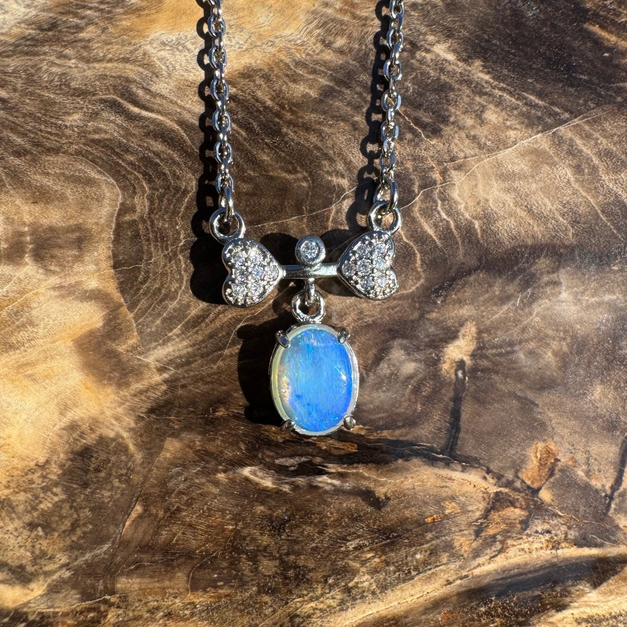 Port Douglas Dream ~ 1.1ct Solid Lightning Ridge and Cubic Zirconia 925 Sterling Silver Necklace