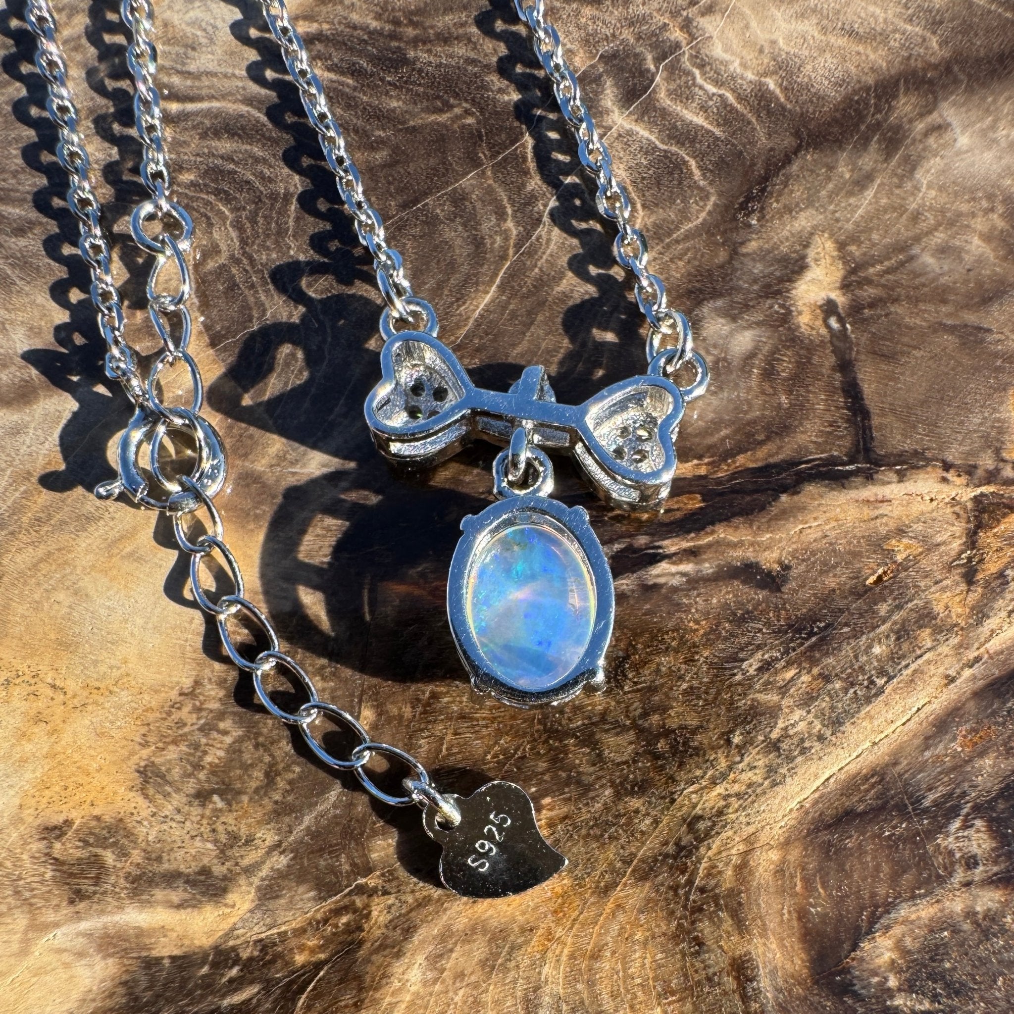Port Douglas Dream ~ 1.1ct Solid Lightning Ridge and Cubic Zirconia 925 Sterling Silver Necklace
