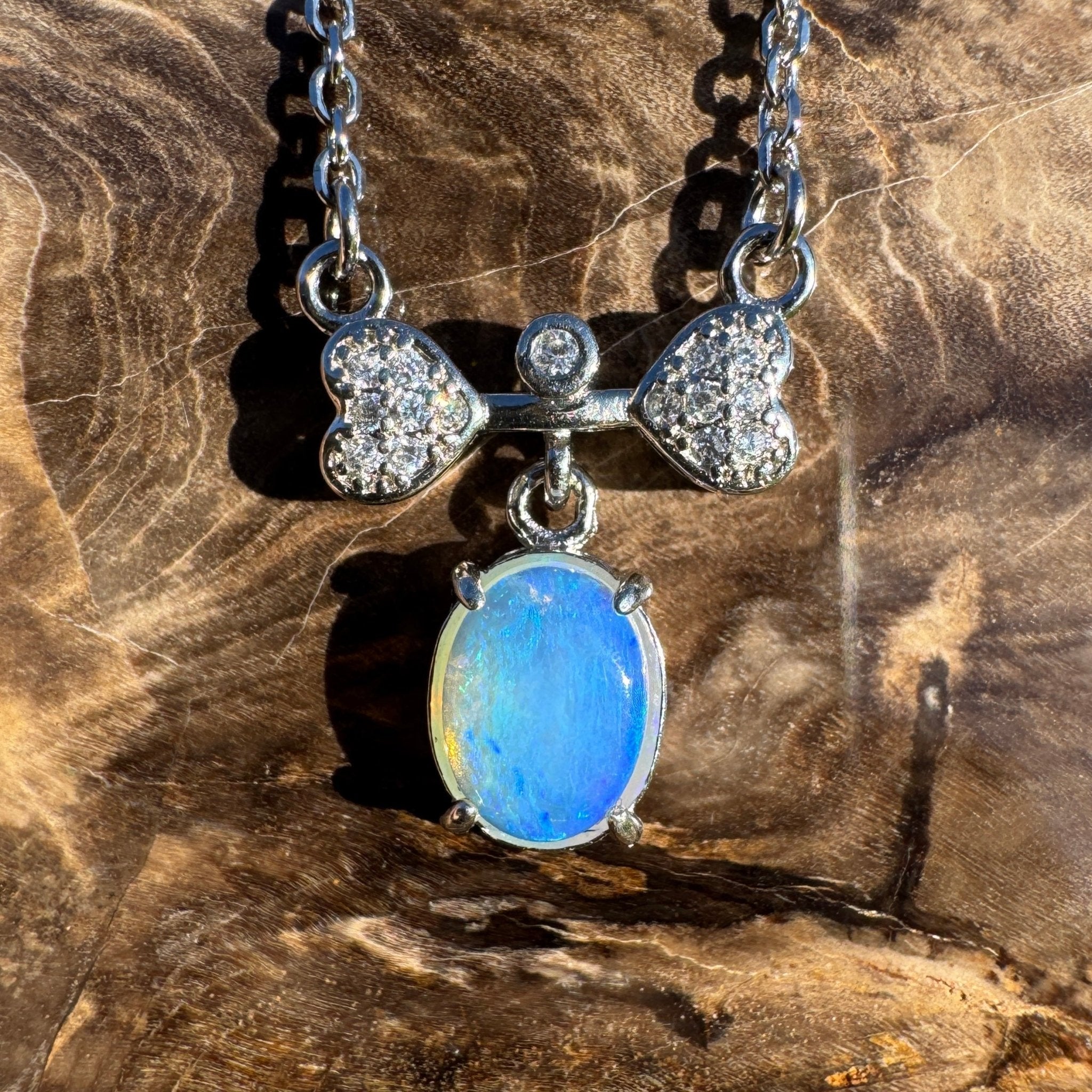 Port Douglas Dream ~ 1.1ct Solid Lightning Ridge and Cubic Zirconia 925 Sterling Silver Necklace