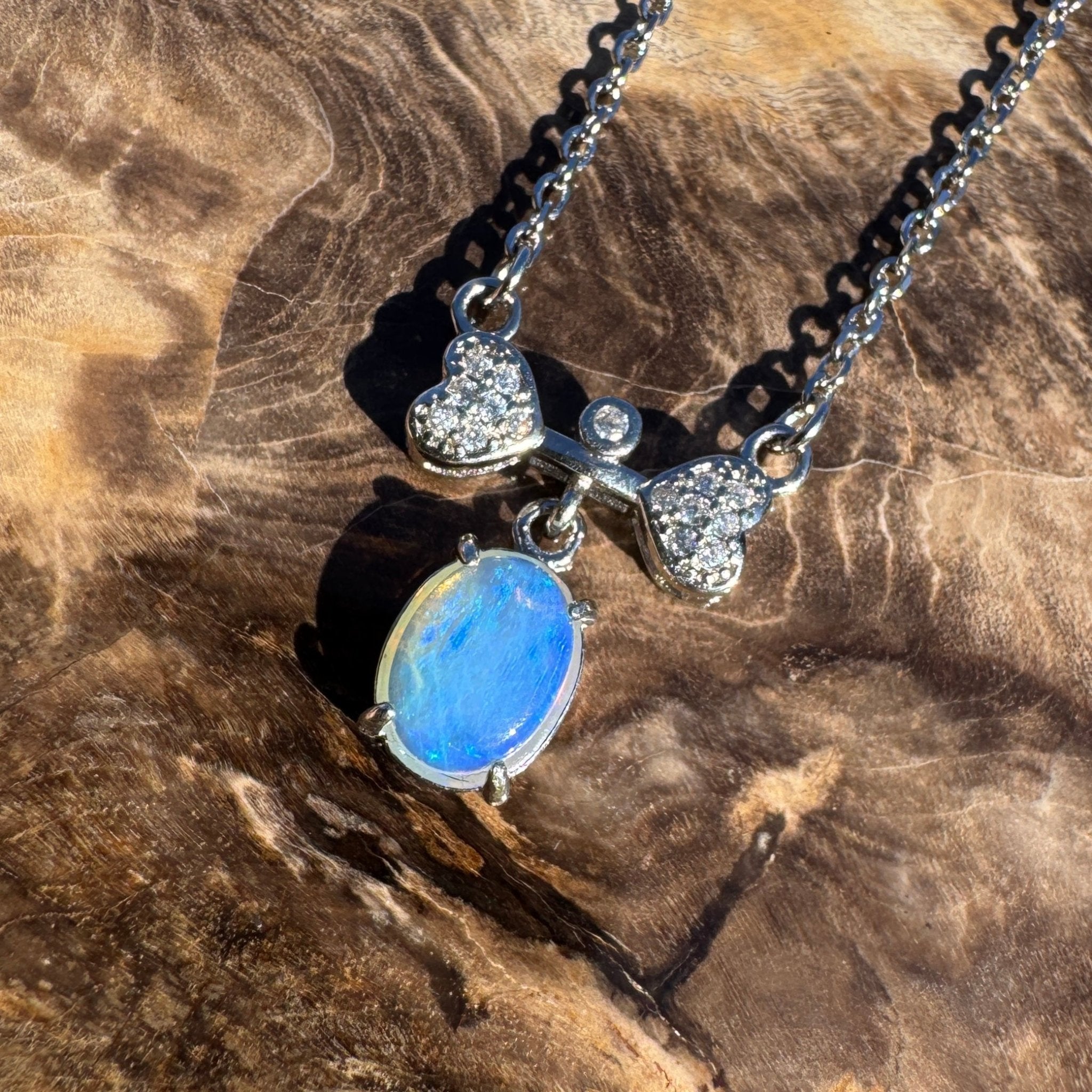 Port Douglas Dream ~ 1.1ct Solid Lightning Ridge and Cubic Zirconia 925 Sterling Silver Necklace