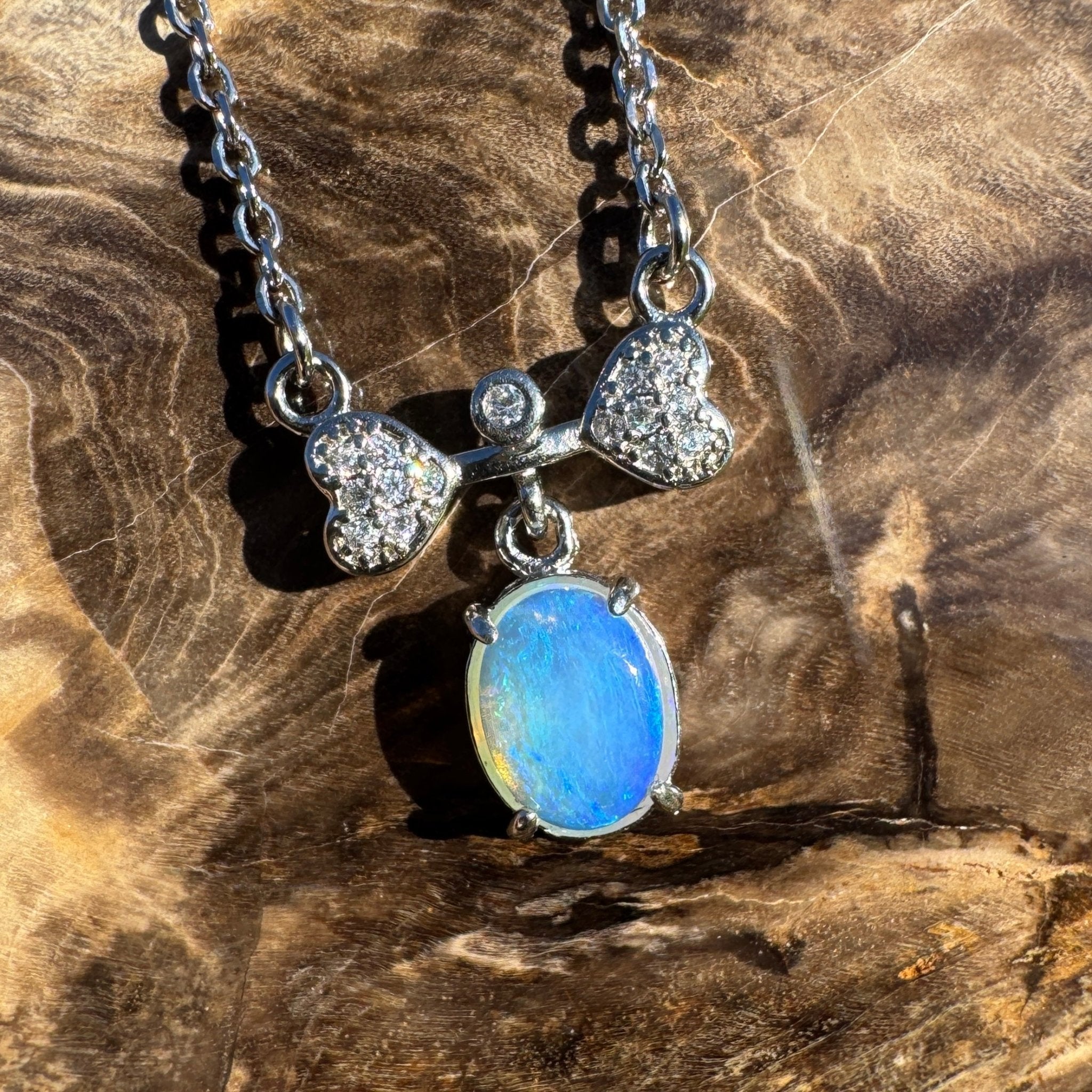 Port Douglas Dream ~ 1.1ct Solid Lightning Ridge and Cubic Zirconia 925 Sterling Silver Necklace