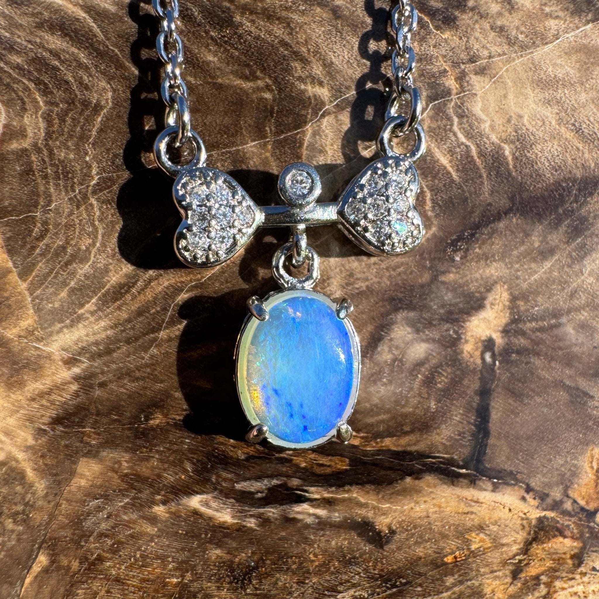 Port Douglas Dream ~ 1.1ct Solid Lightning Ridge and Cubic Zirconia 925 Sterling Silver Necklace