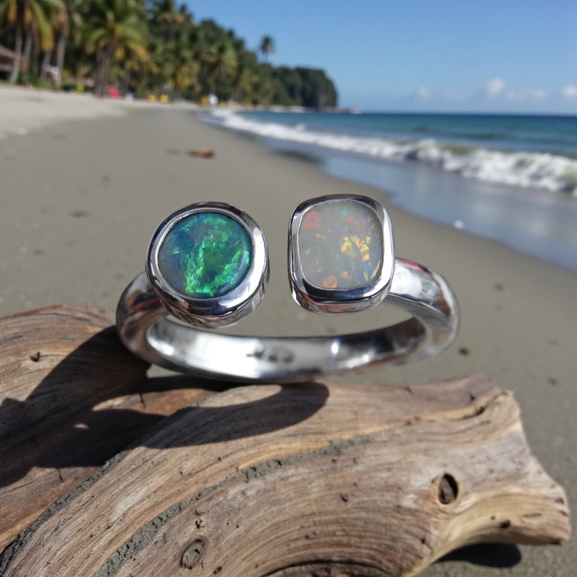 Port Douglas Duo – 1.2ct Solid Lightning Ridge Opal 925 Sterling Silver Ring