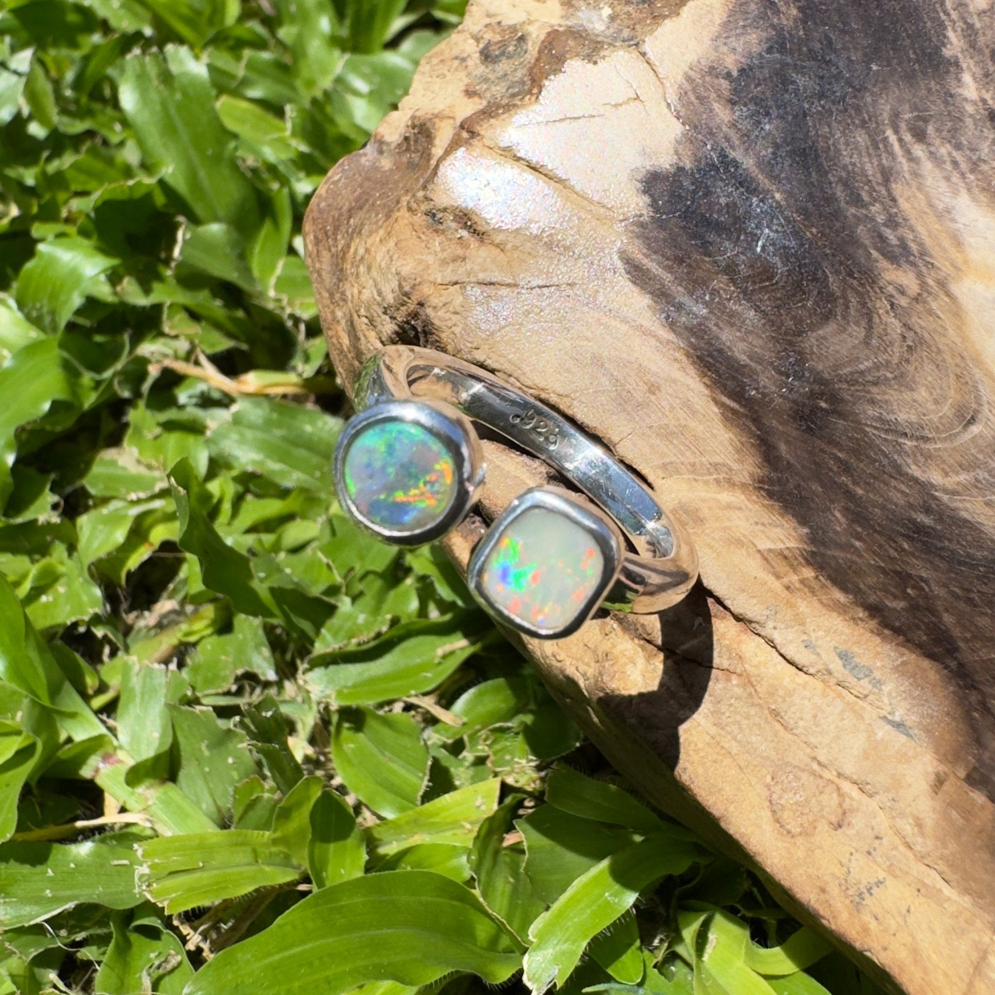 Port Douglas Duo – 1.2ct Solid Lightning Ridge Opal 925 Sterling Silver Ring