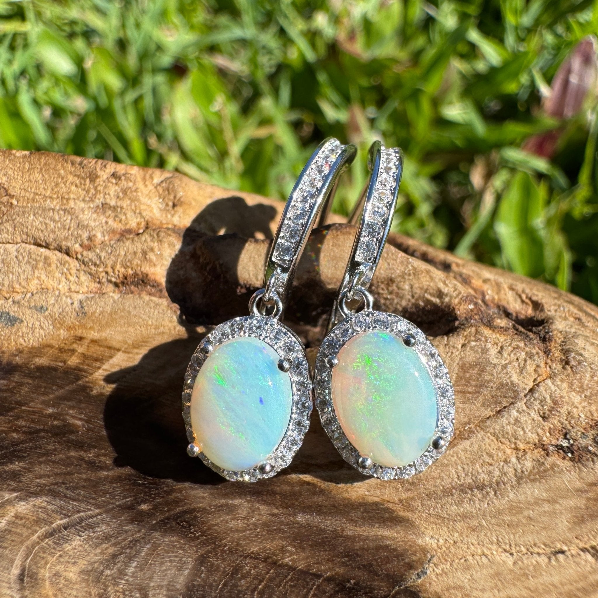 Port Fairy Mornrise ~ 1.4ct Solid Lightning Ridge Opal and Cubic Zirconia Sterling Silver Earrings