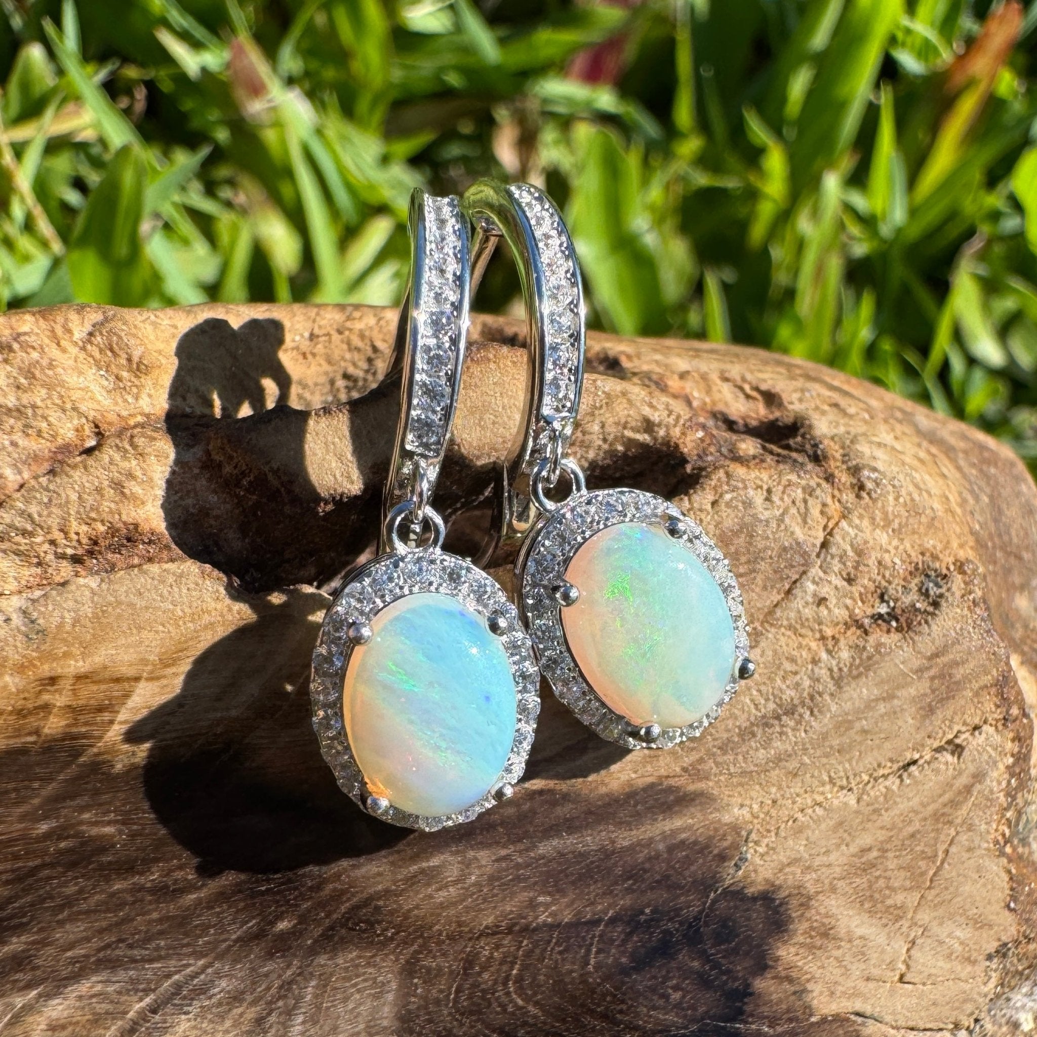 Port Fairy Mornrise ~ 1.4ct Solid Lightning Ridge Opal and Cubic Zirconia Sterling Silver Earrings