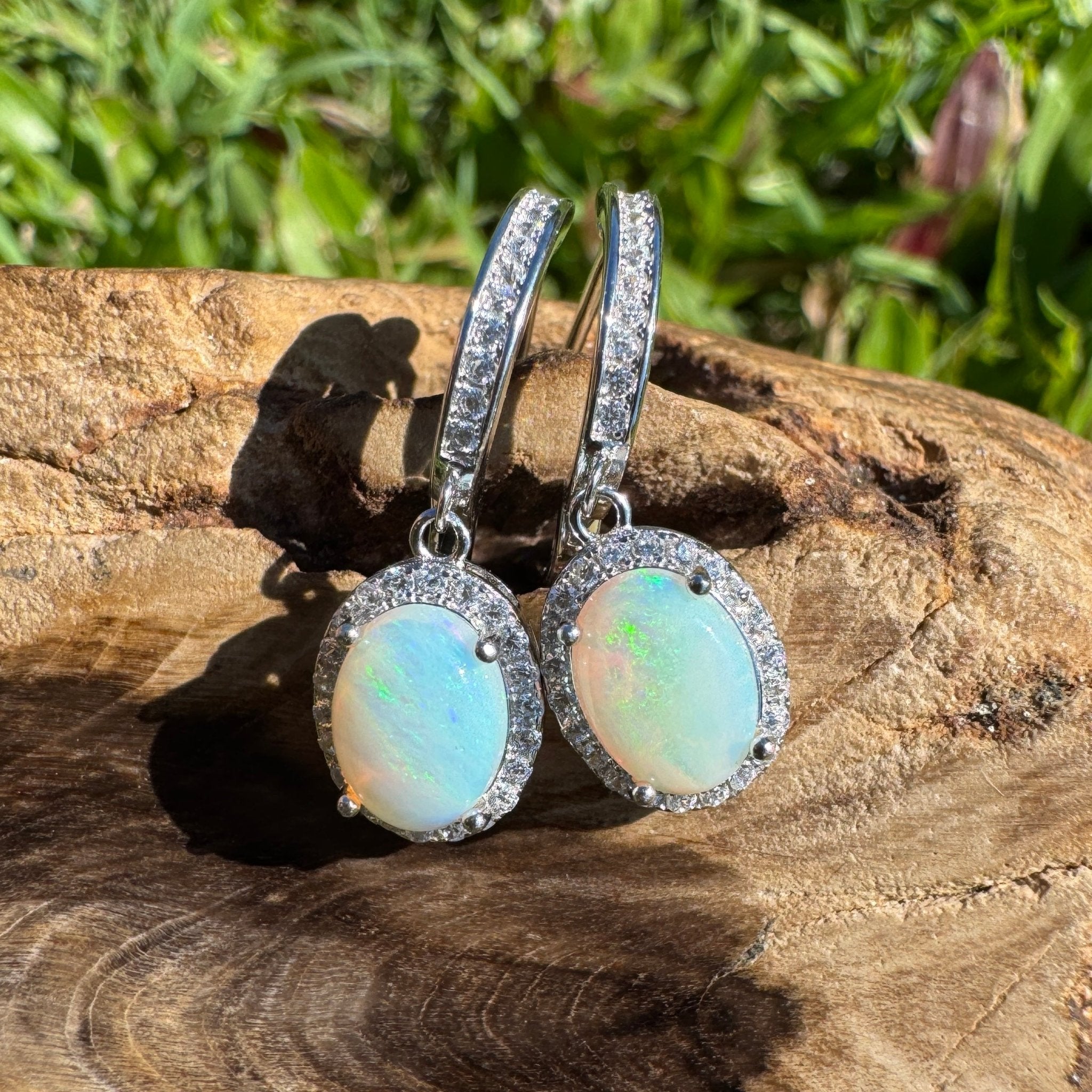 Port Fairy Mornrise ~ 1.4ct Solid Lightning Ridge Opal and Cubic Zirconia Sterling Silver Earrings
