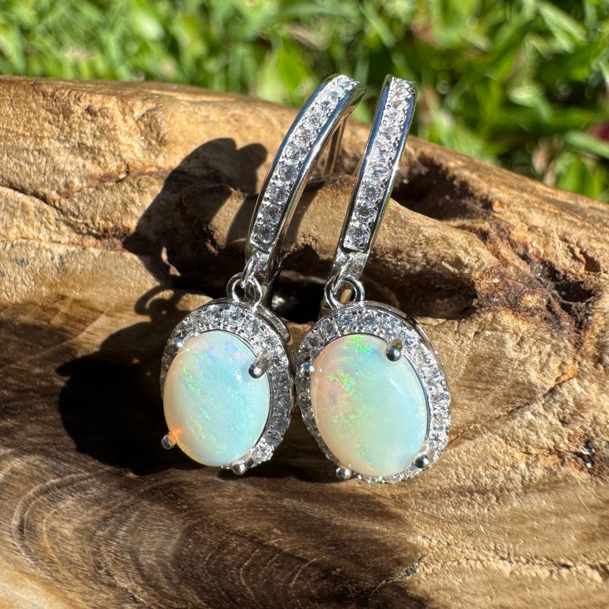 Port Fairy Mornrise ~ 1.4ct Solid Lightning Ridge Opal and Cubic Zirconia Sterling Silver Earrings
