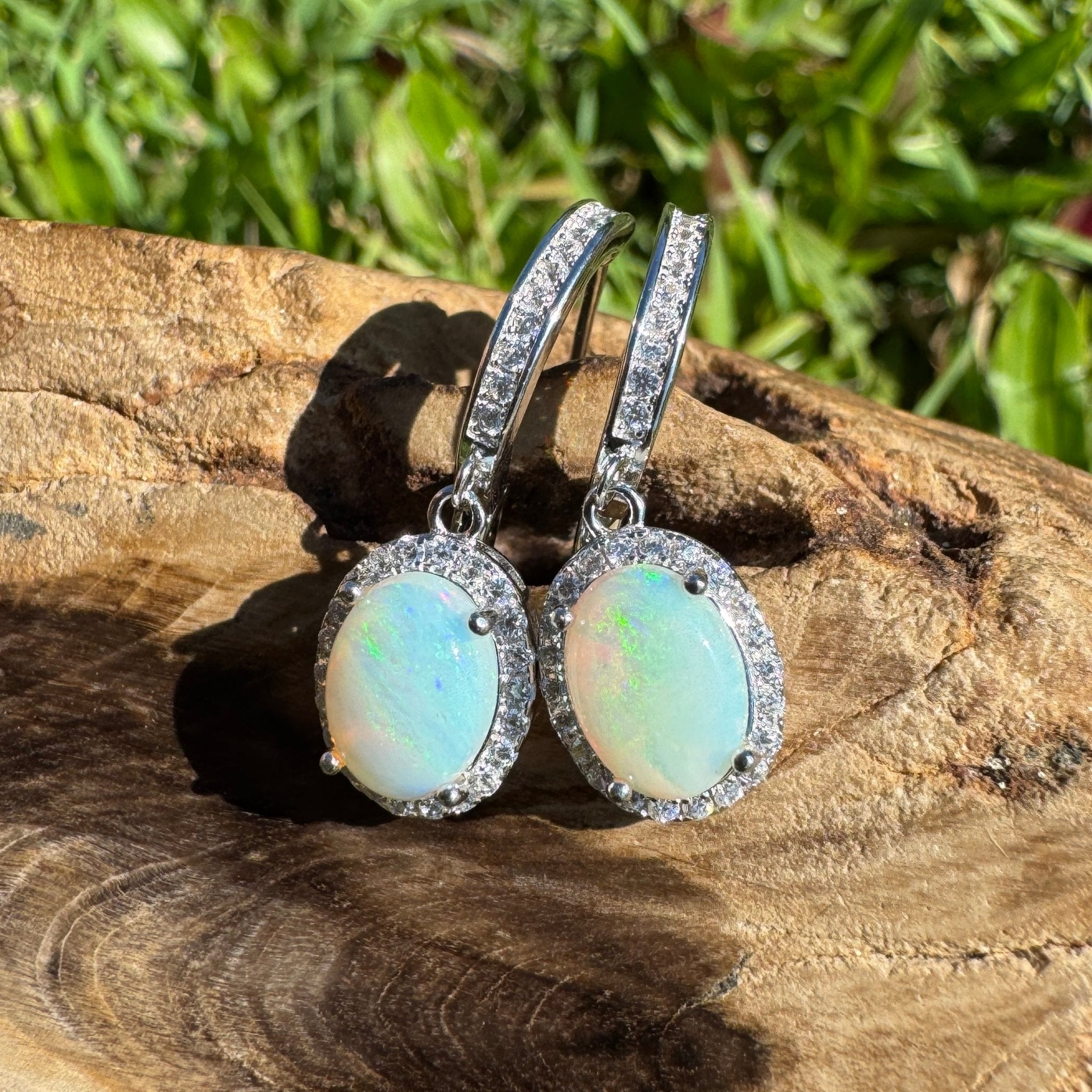 Port Fairy Mornrise ~ 1.4ct Solid Lightning Ridge Opal and Cubic Zirconia Sterling Silver Earrings