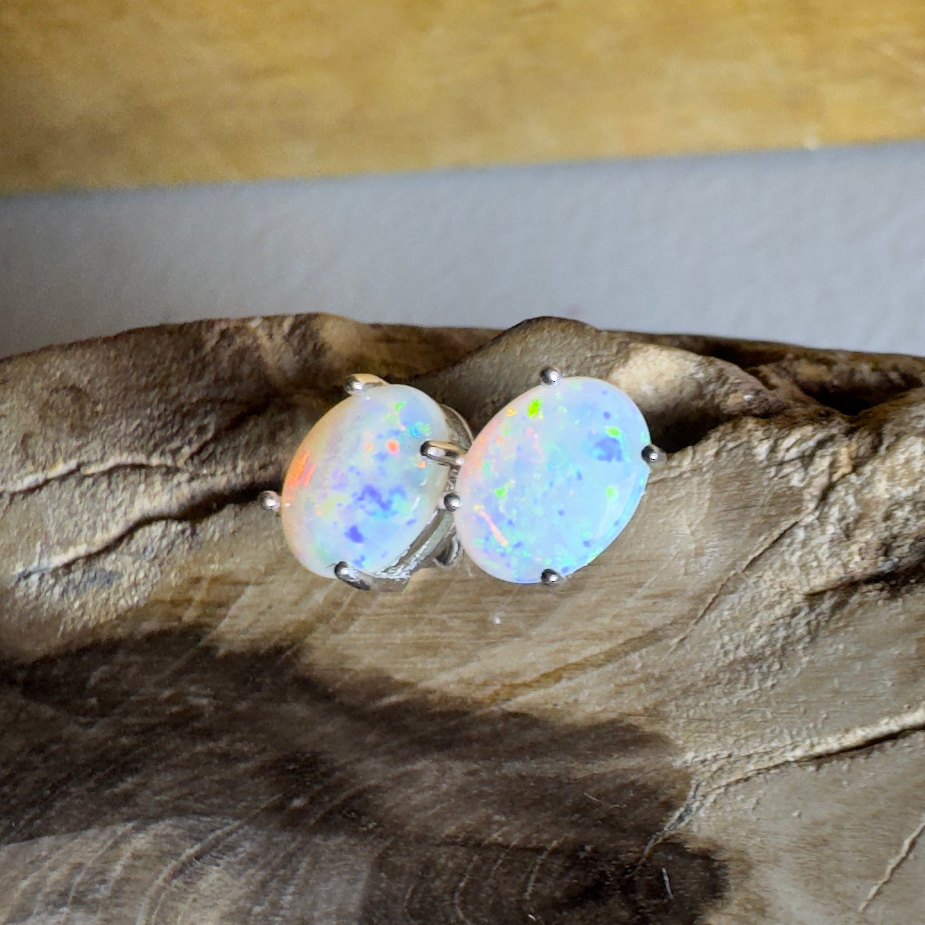 Prism Tide~ 1.7ct Coober Pedy Opal Sterling Silver Earrings