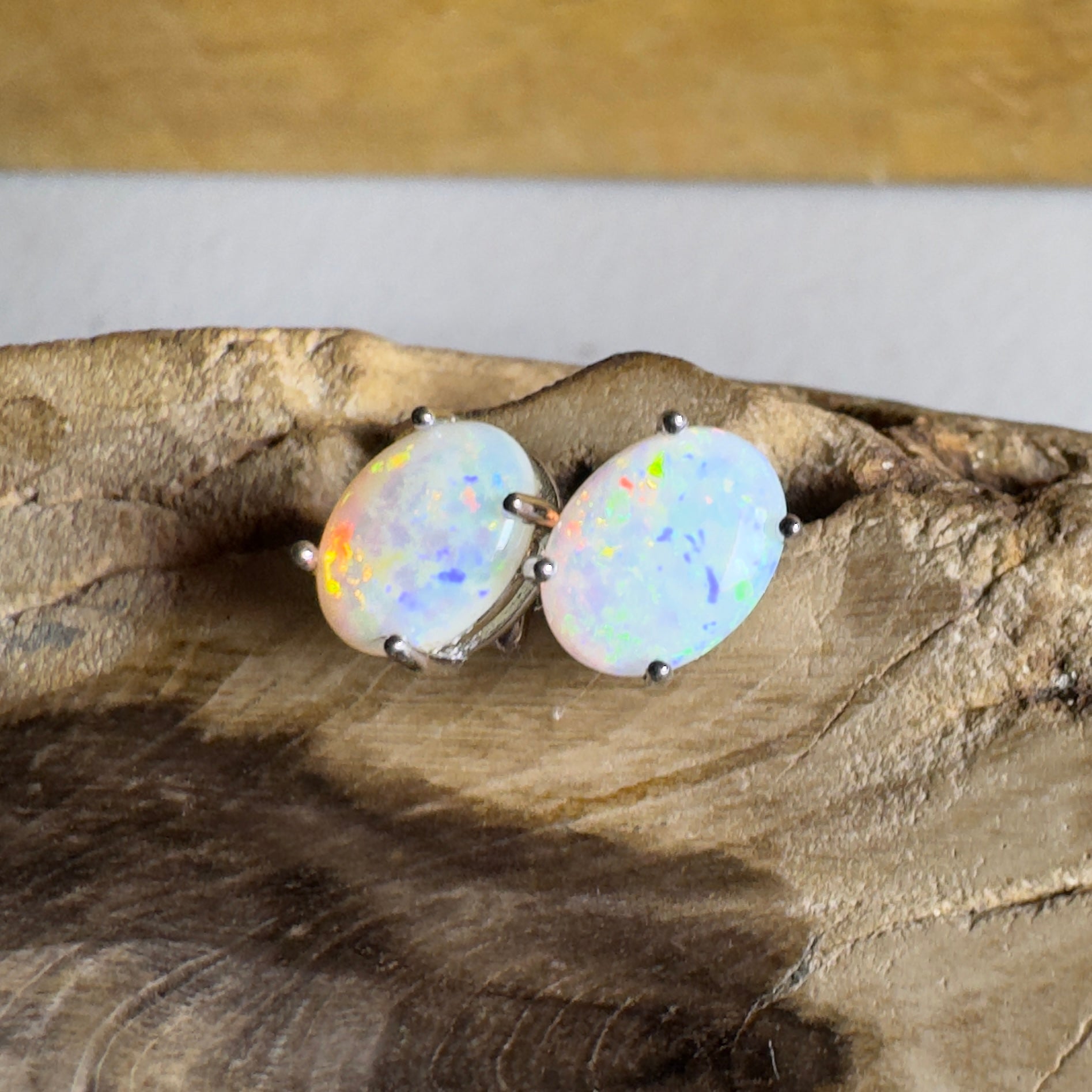 Prism Tide~ 1.7ct Coober Pedy Opal Sterling Silver Earrings