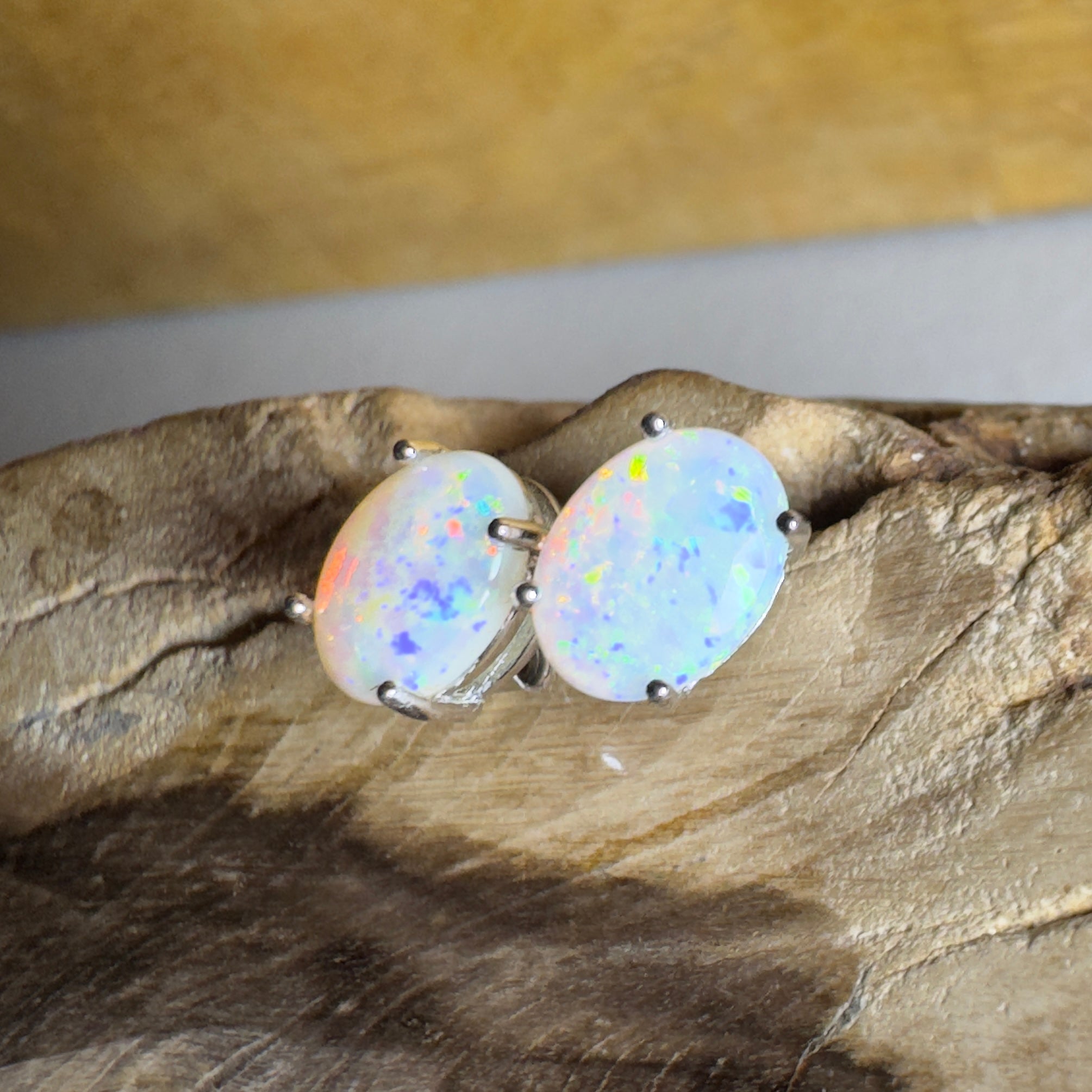 Prism Tide~ 1.7ct Coober Pedy Opal Sterling Silver Earrings