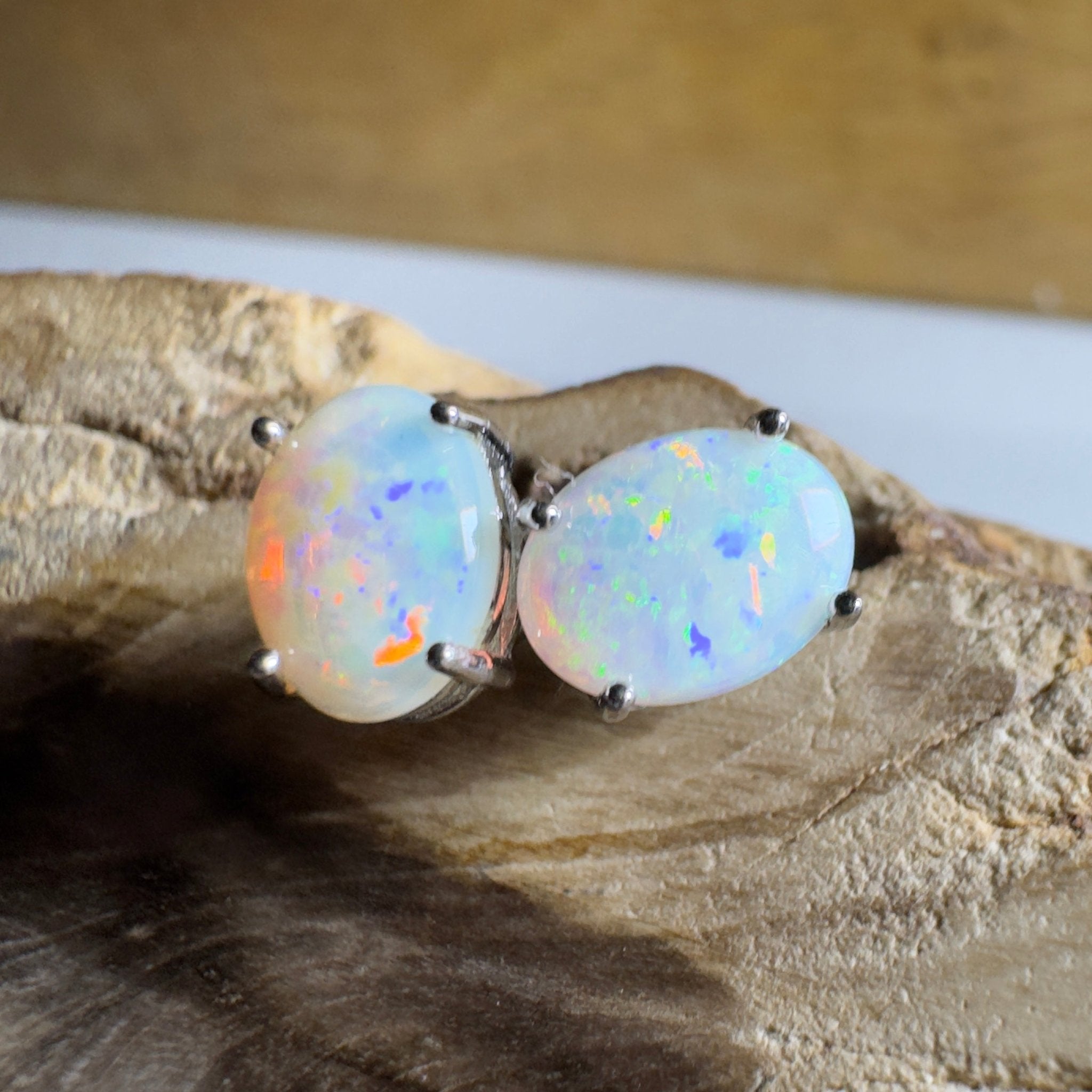 Prism Tide~ 1.7ct Coober Pedy Opal Sterling Silver Earrings