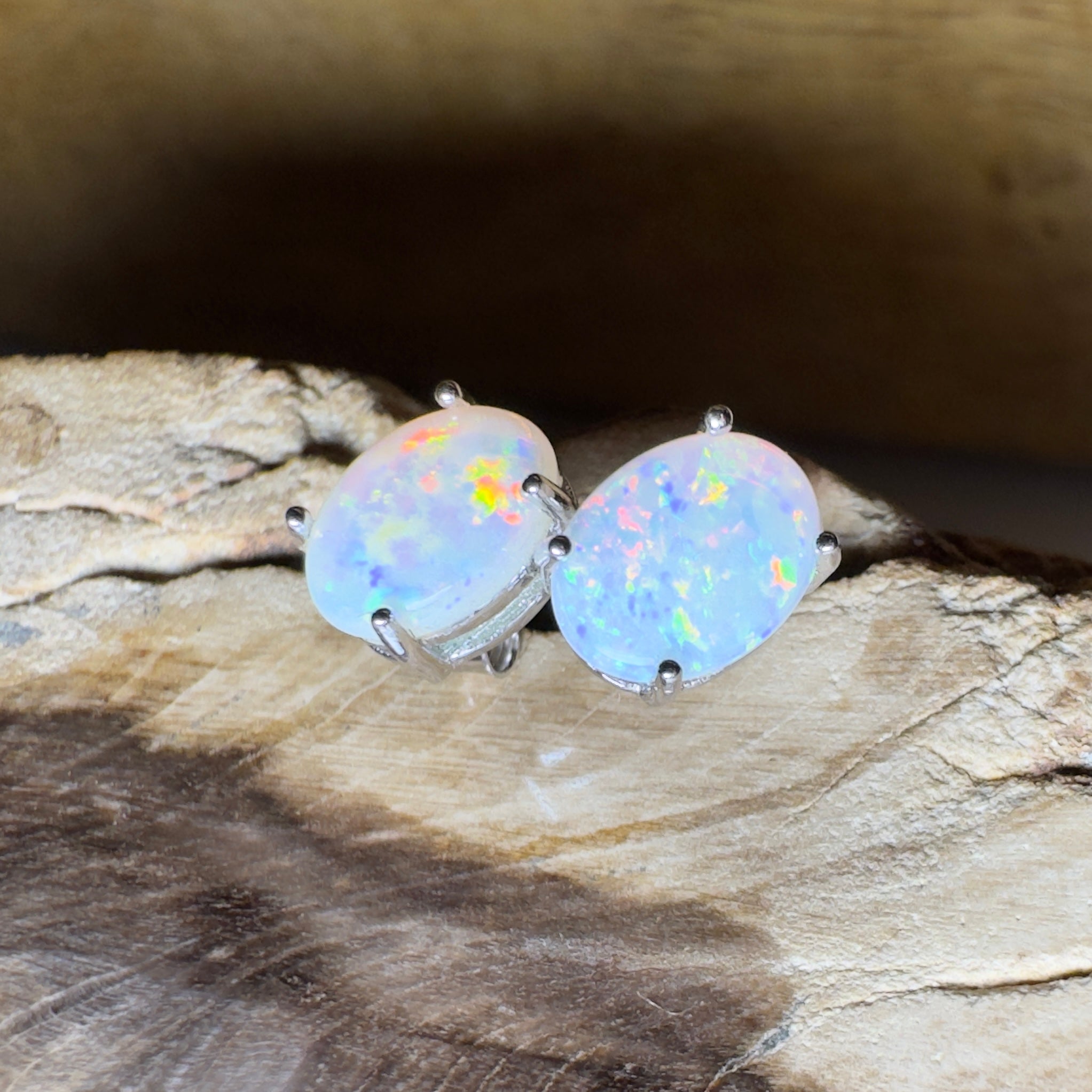Prism Tide~ 1.7ct Coober Pedy Opal Sterling Silver Earrings