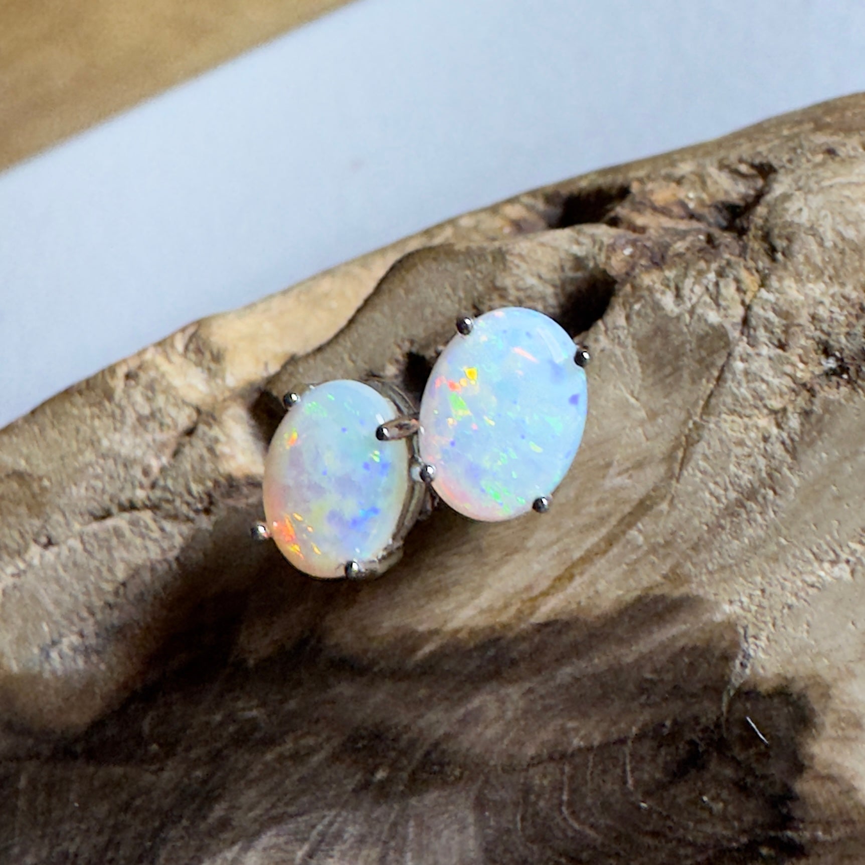 Prism Tide~ 1.7ct Coober Pedy Opal Sterling Silver Earrings
