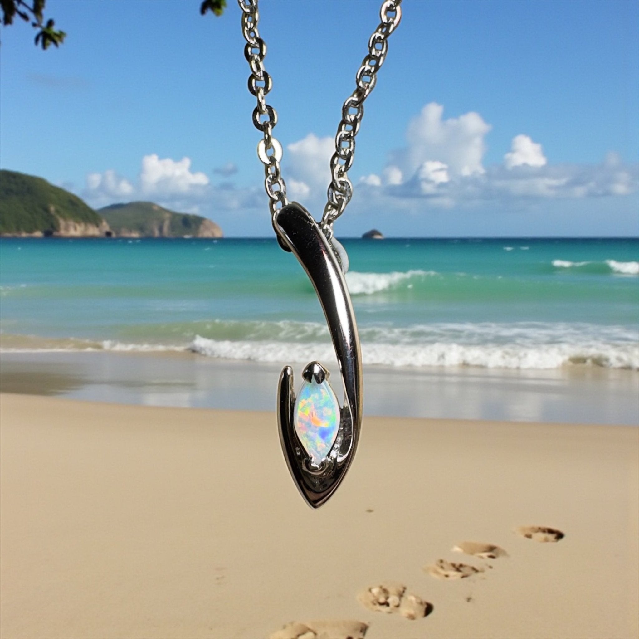 Pure White Glow ~ 0.3ct Coober Pedy Opal 18ct White Gold Pendant