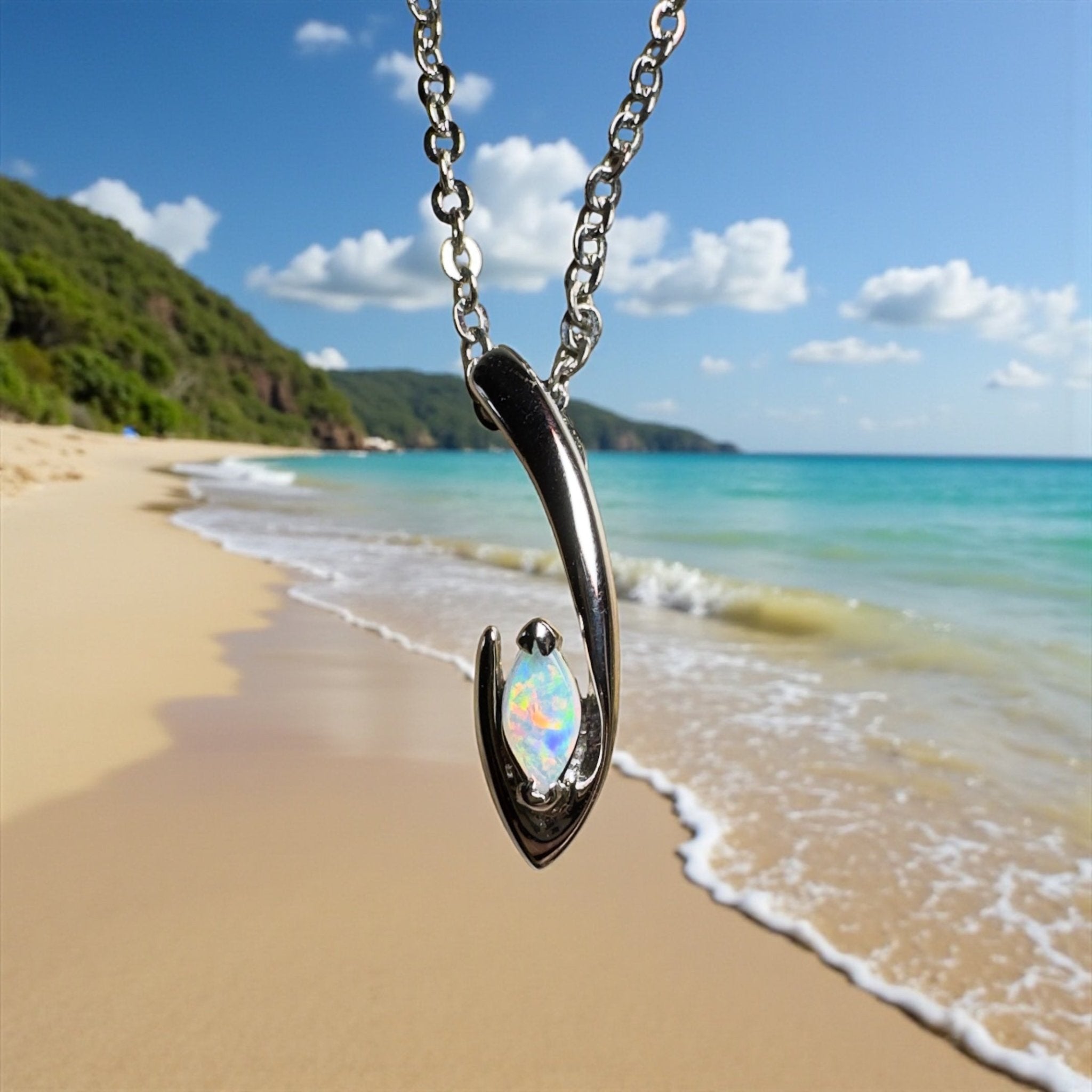 Pure White Glow ~ 0.3ct Coober Pedy Opal 18ct White Gold Pendant