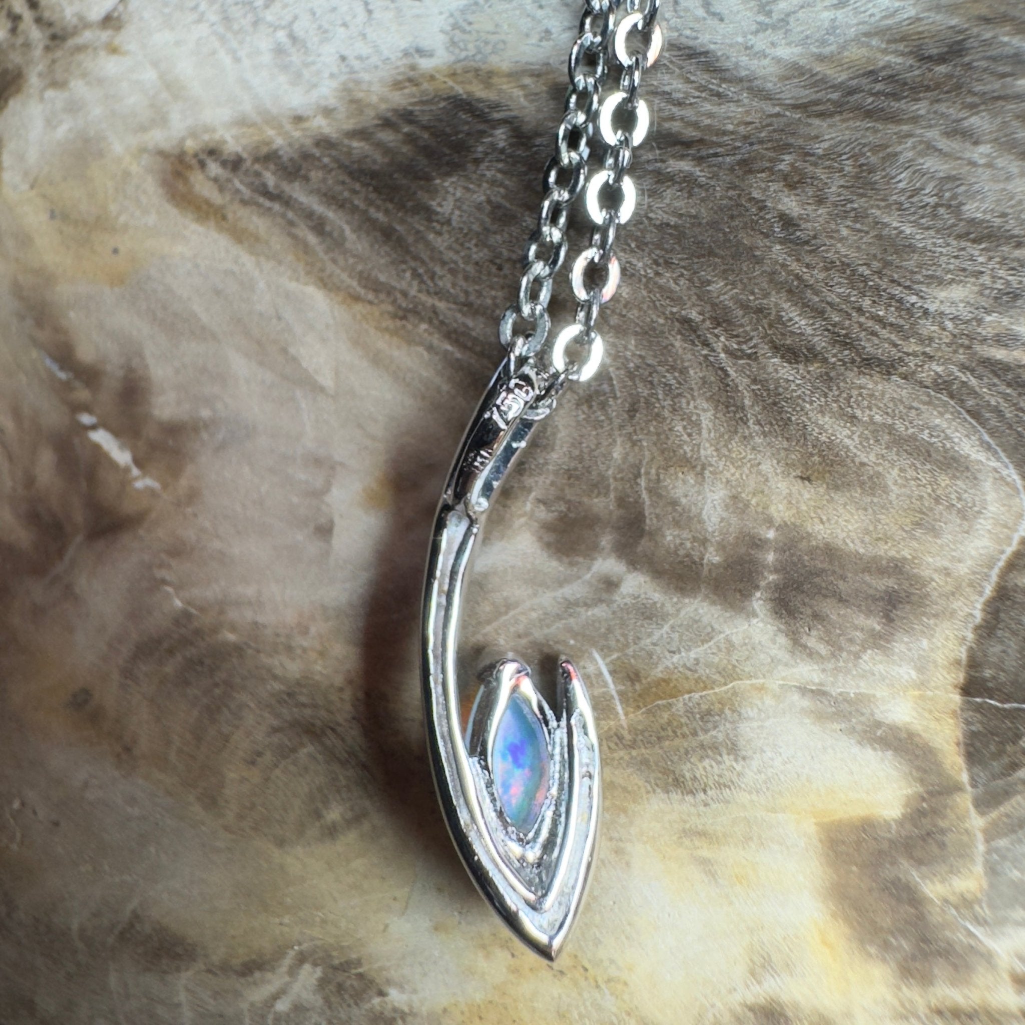 Pure White Glow ~ 0.3ct Coober Pedy Opal 18ct White Gold Pendant