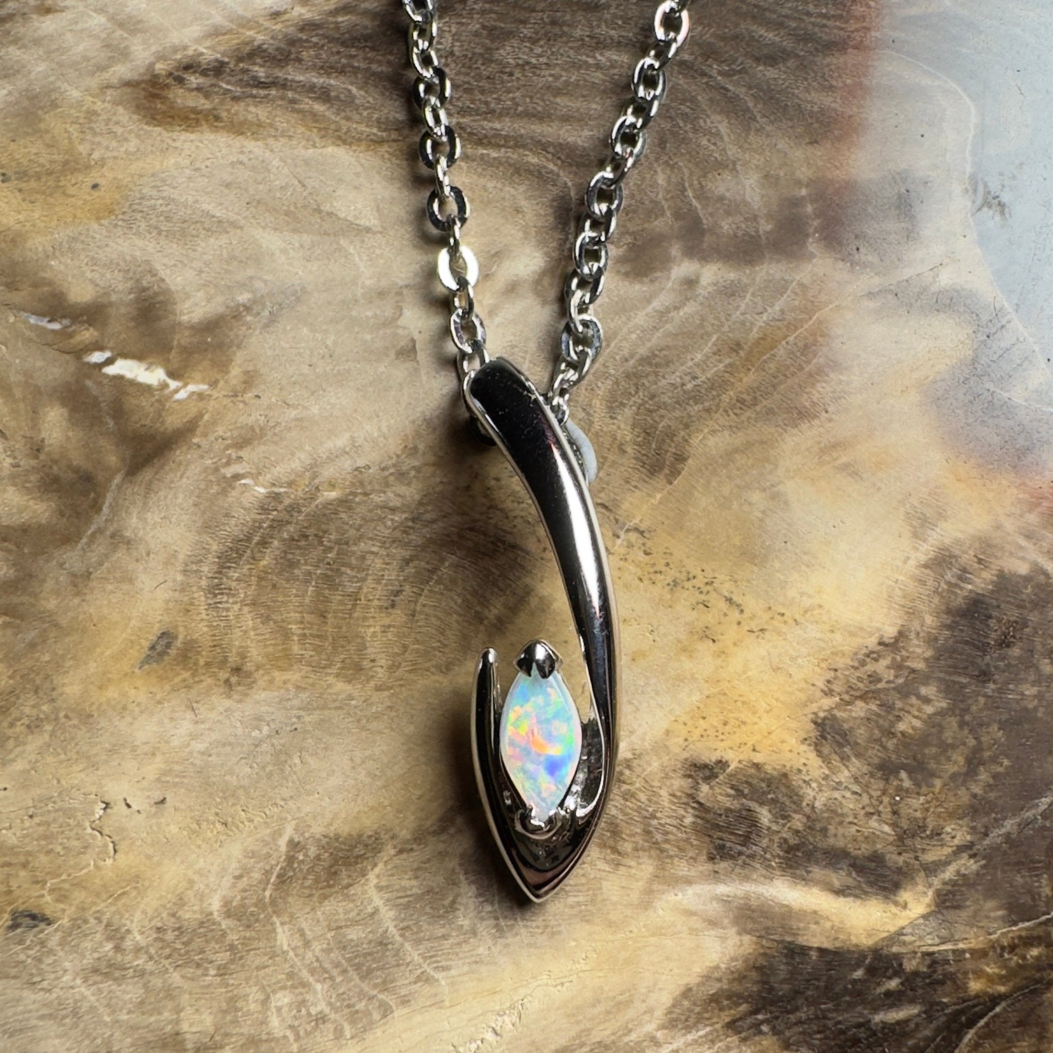 Pure White Glow ~ 0.3ct Coober Pedy Opal 18ct White Gold Pendant