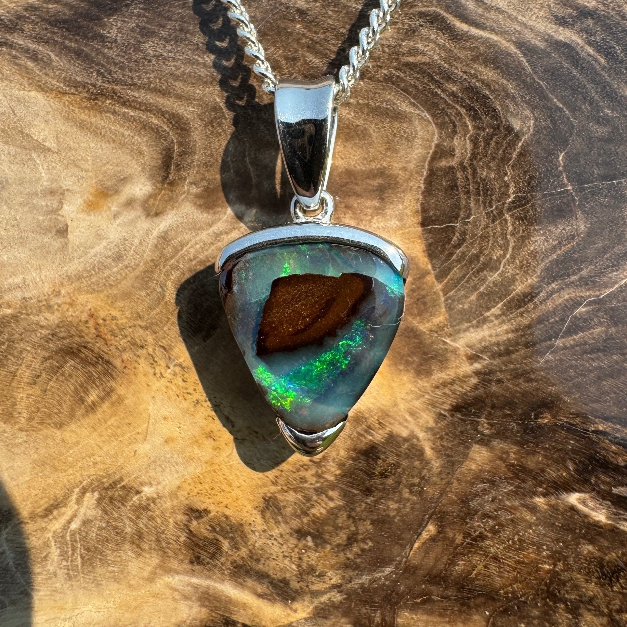 Queensland Boulder Opal 925 Sterling Silver Pendant Necklace