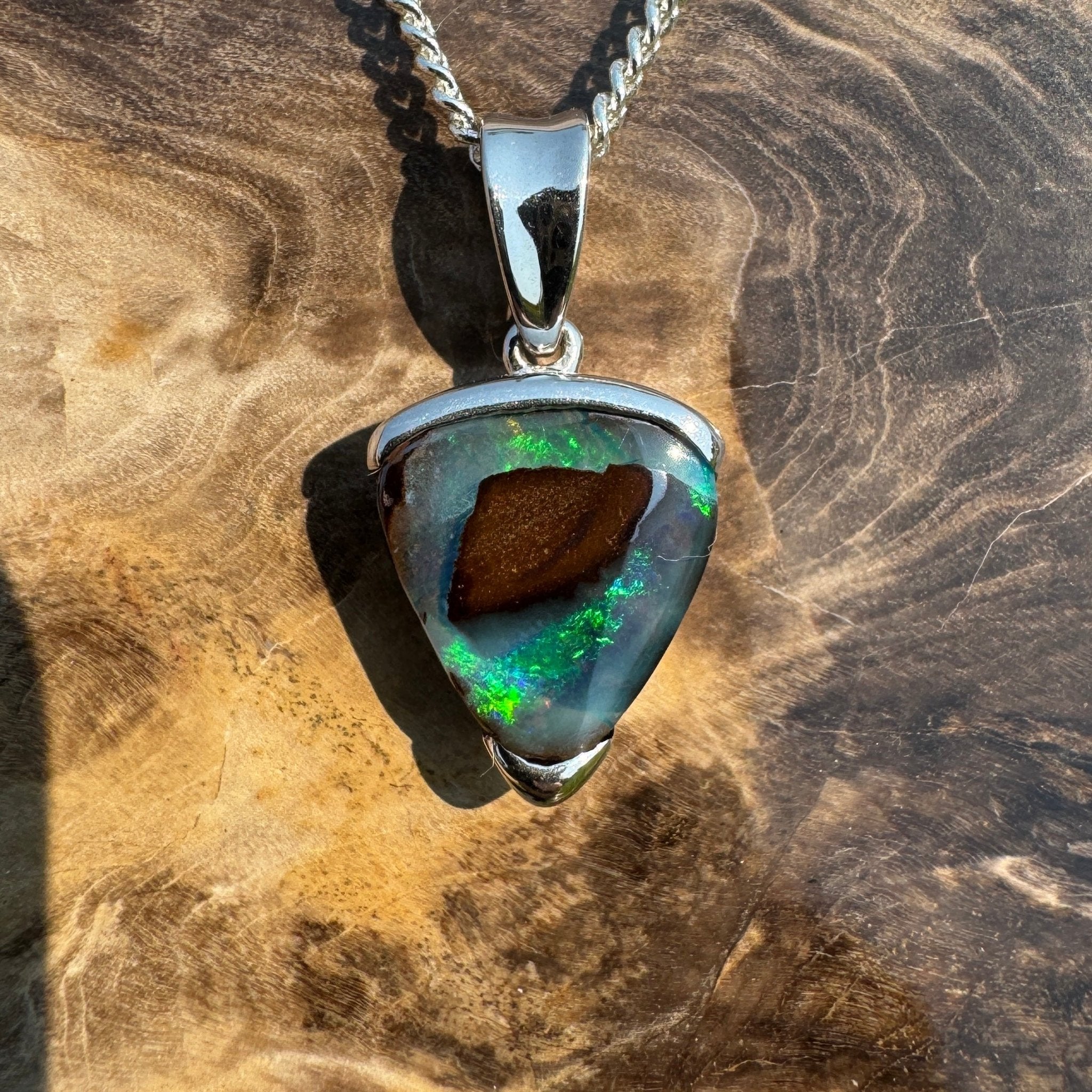 Queensland Boulder Opal 925 Sterling Silver Pendant Necklace
