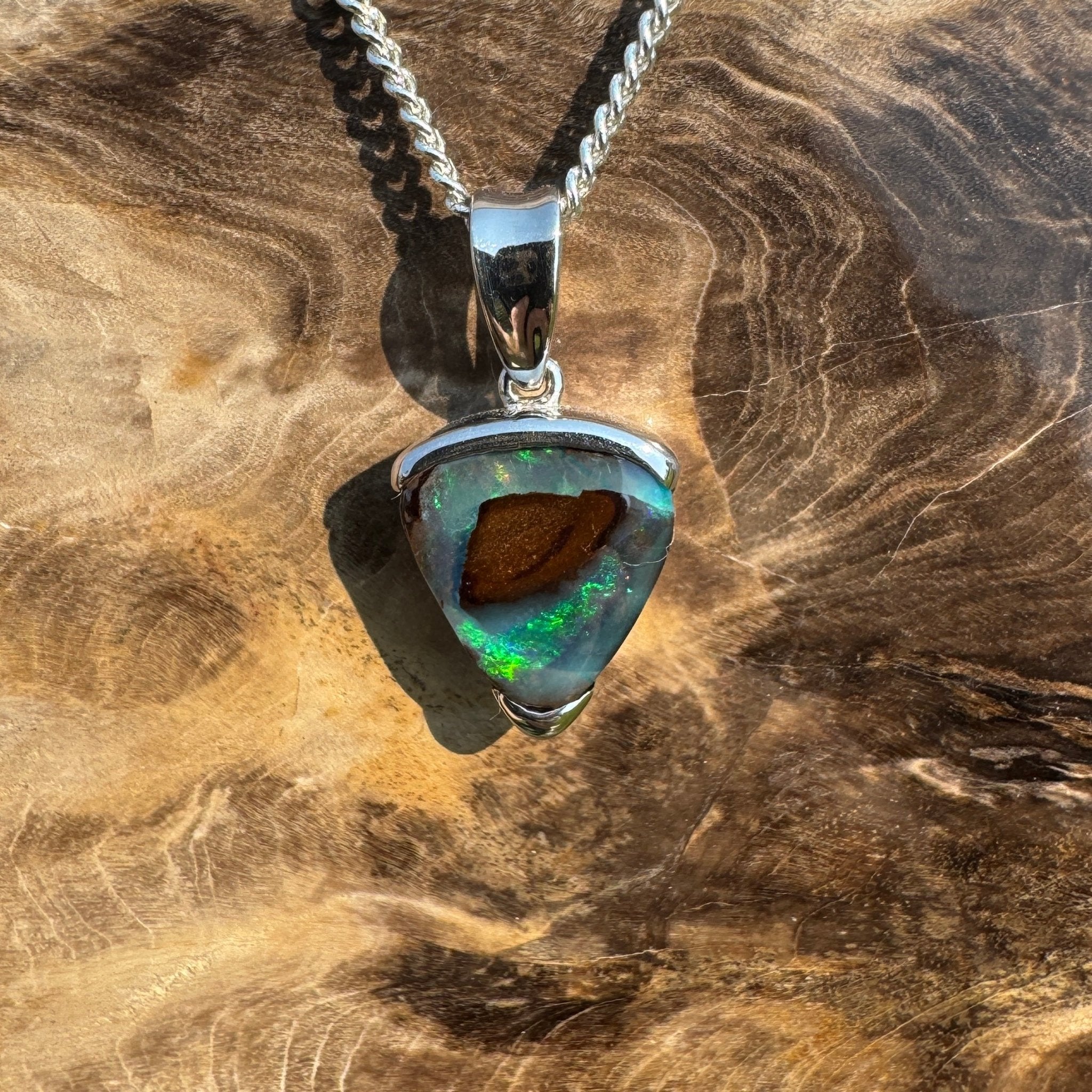 Queensland Boulder Opal 925 Sterling Silver Pendant Necklace
