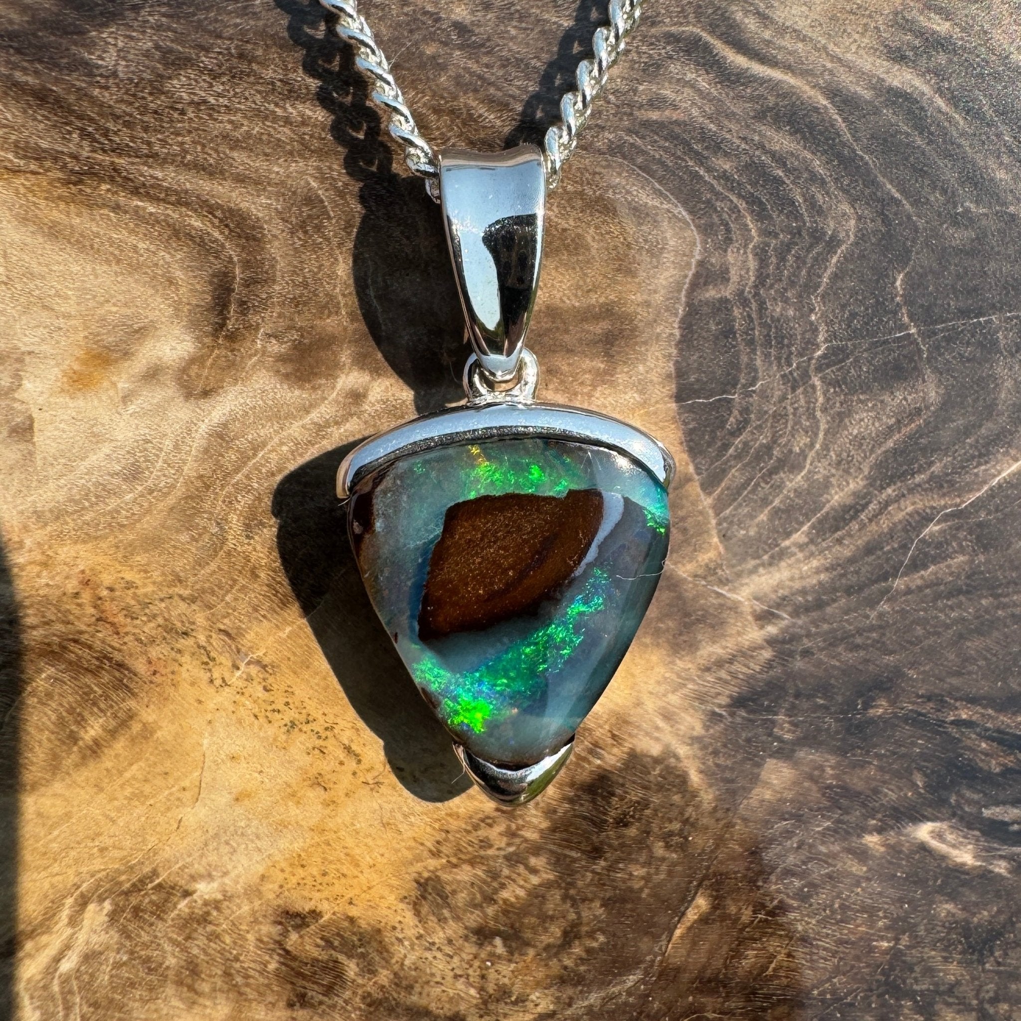 Queensland Boulder Opal 925 Sterling Silver Pendant Necklace