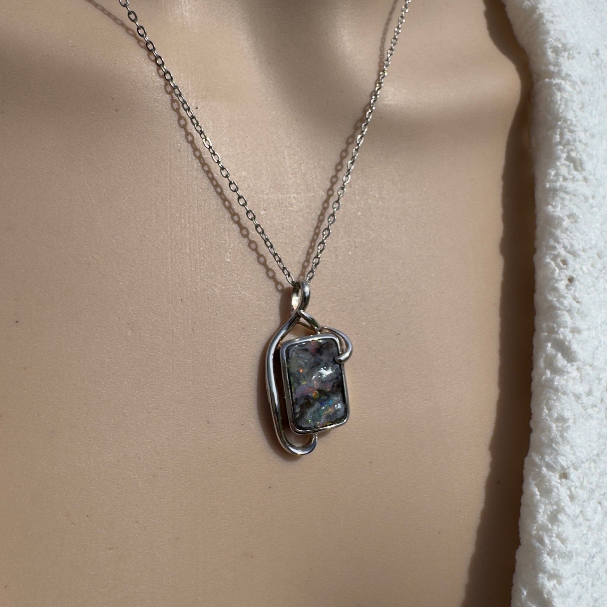Queensland Boulder Opal Pendant Necklace ~ 'Queensland Night Current' | 925 Sterling Silver | Solid Australian Opal