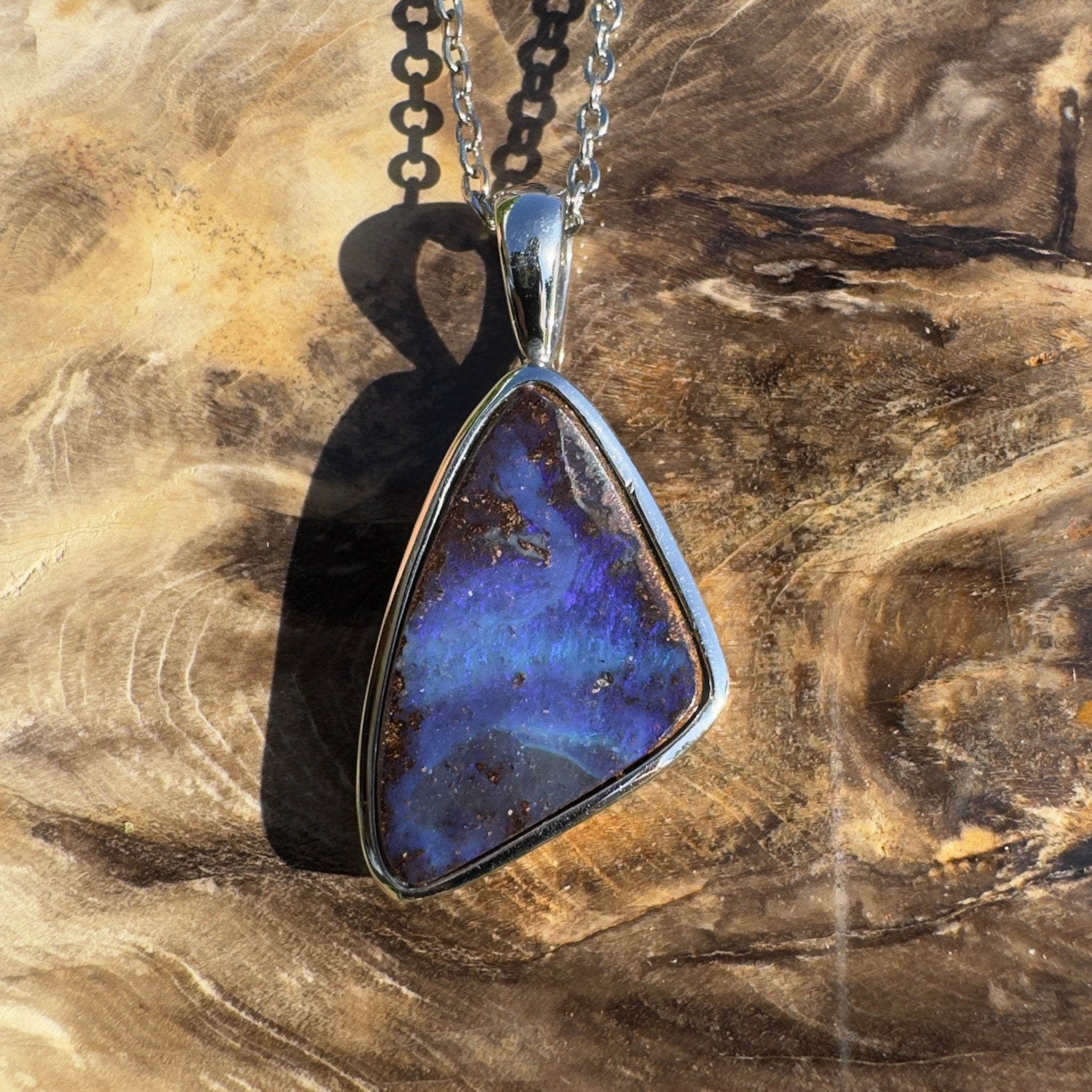 Queensland Deep Tide ~ Queensland Boulder Opal 925 Sterling Silver Pendant Necklace