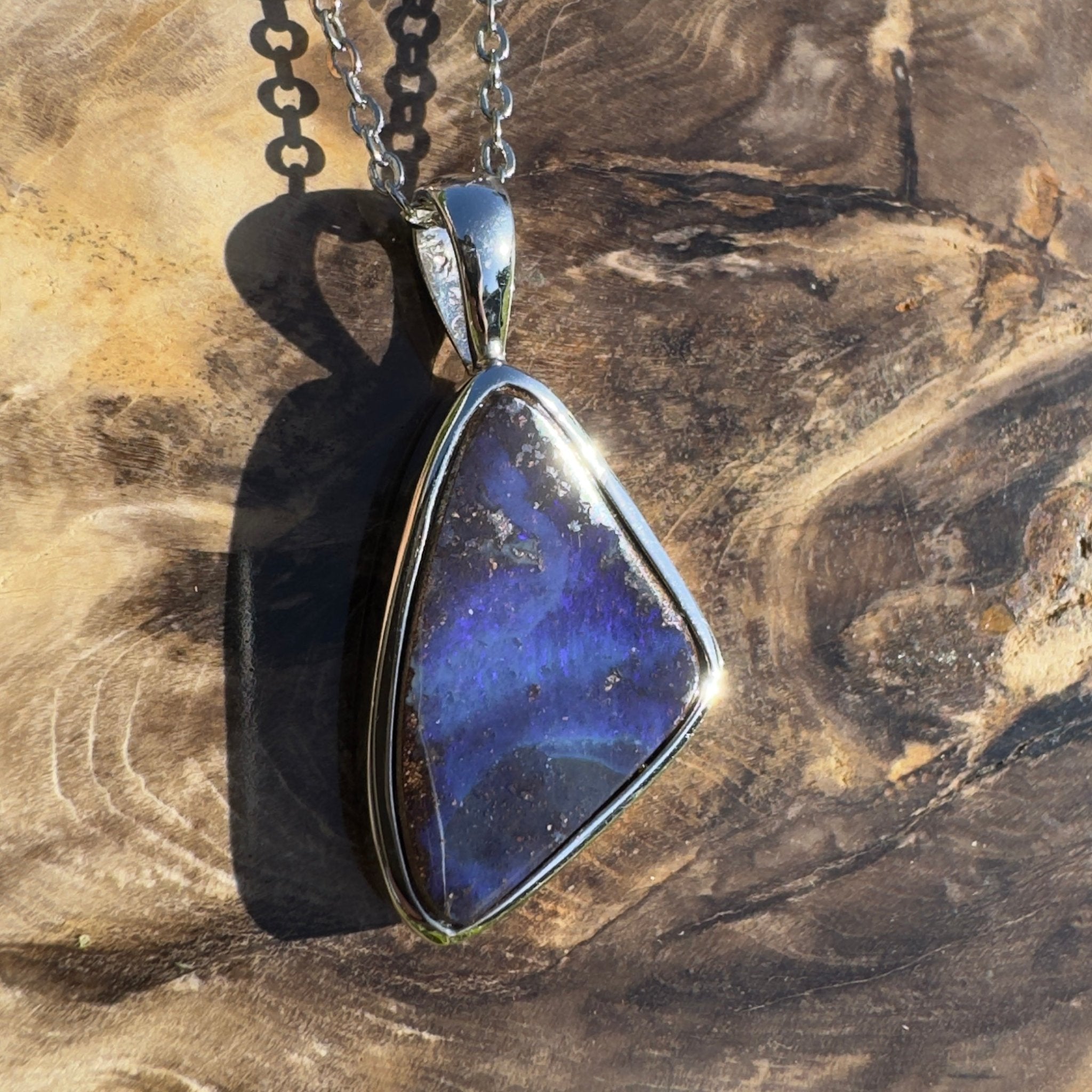 Queensland Deep Tide ~ Queensland Boulder Opal 925 Sterling Silver Pendant Necklace