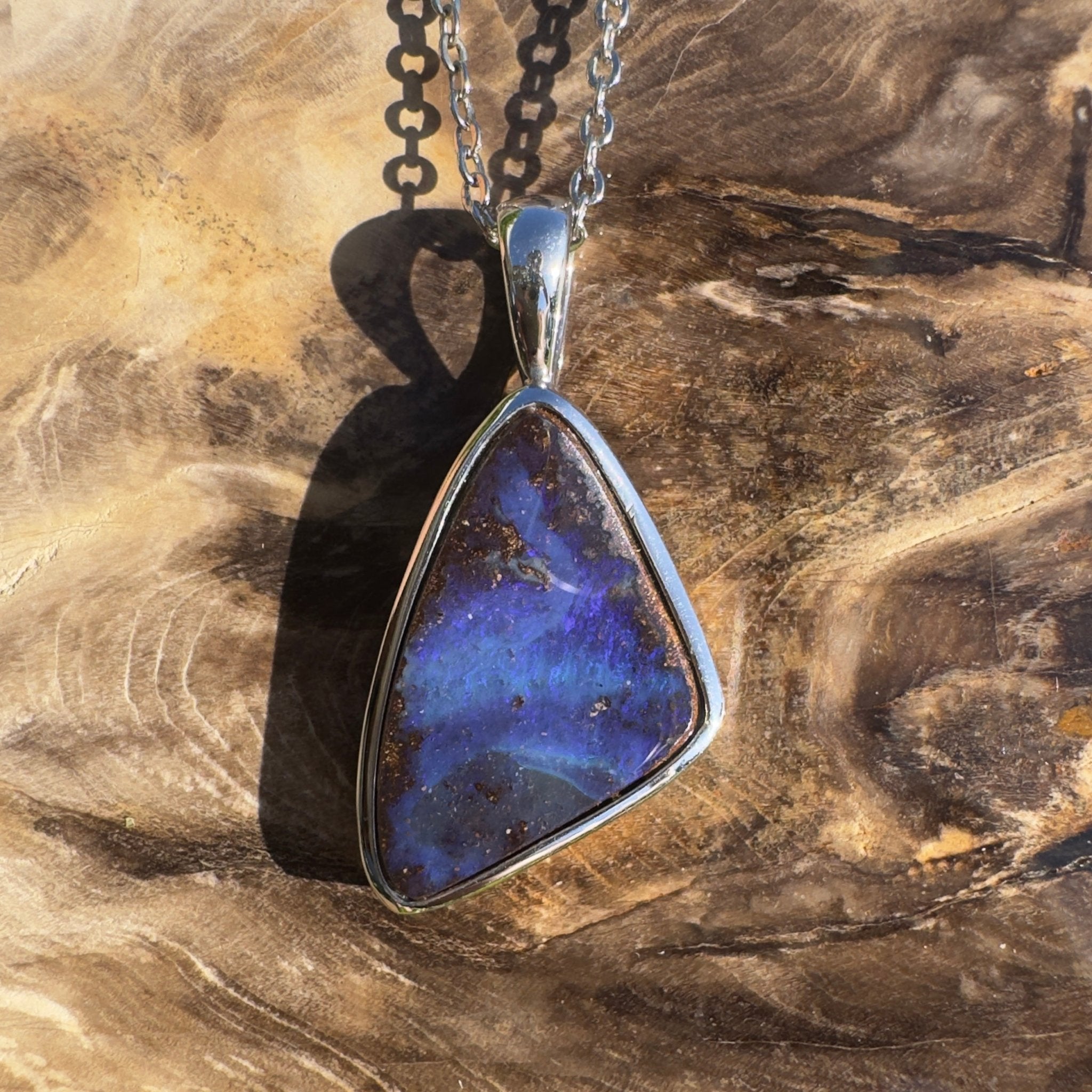 Queensland Deep Tide ~ Queensland Boulder Opal 925 Sterling Silver Pendant Necklace