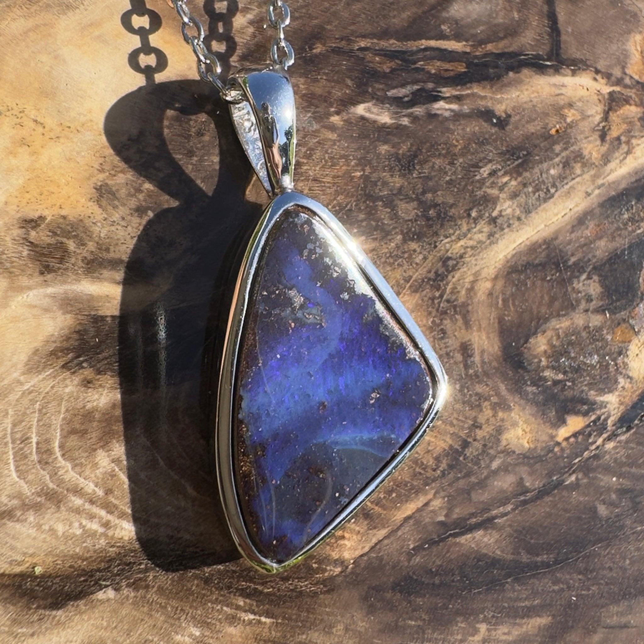 Queensland Deep Tide ~ Queensland Boulder Opal 925 Sterling Silver Pendant Necklace