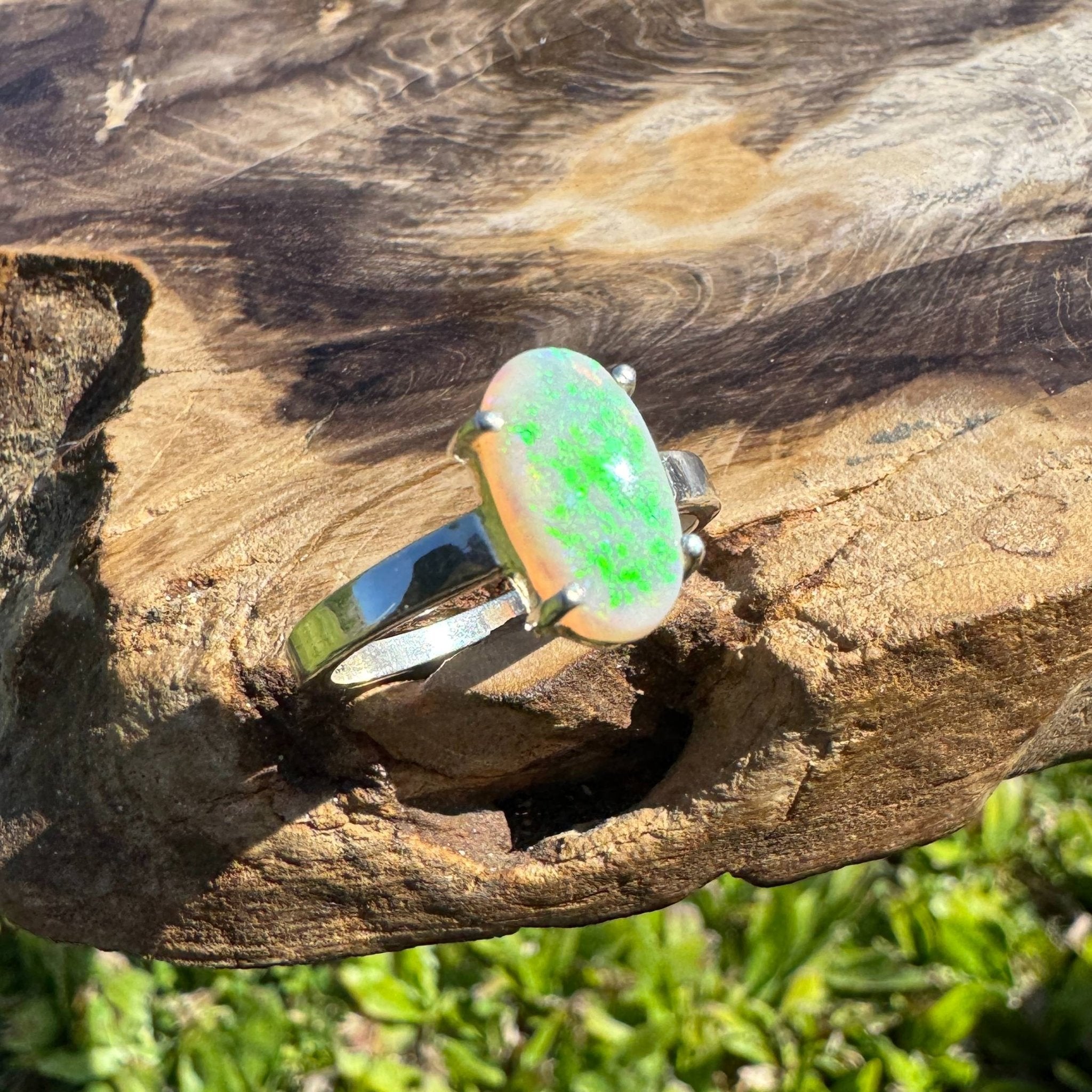 Radiant Pastures ~ 2.2ct SolidLightning Ridge Opal 925 Sterling Silver Ring