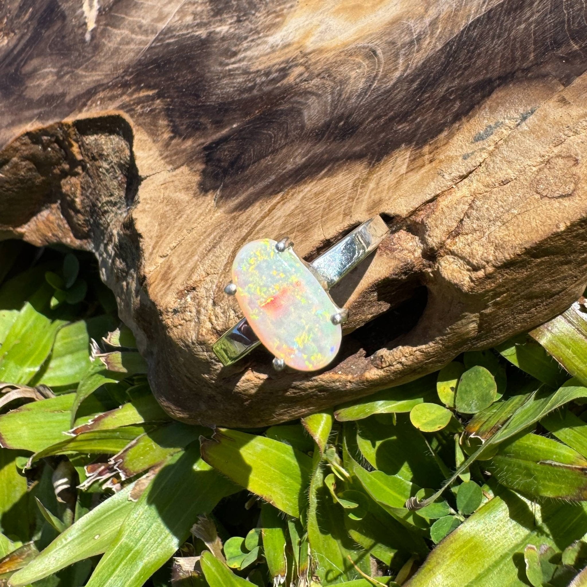 Radiant Pastures ~ 2.2ct SolidLightning Ridge Opal 925 Sterling Silver Ring