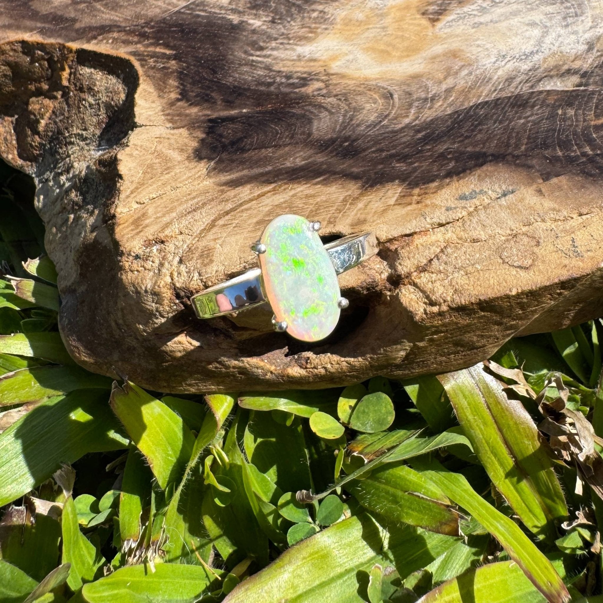 Radiant Pastures ~ 2.2ct SolidLightning Ridge Opal 925 Sterling Silver Ring