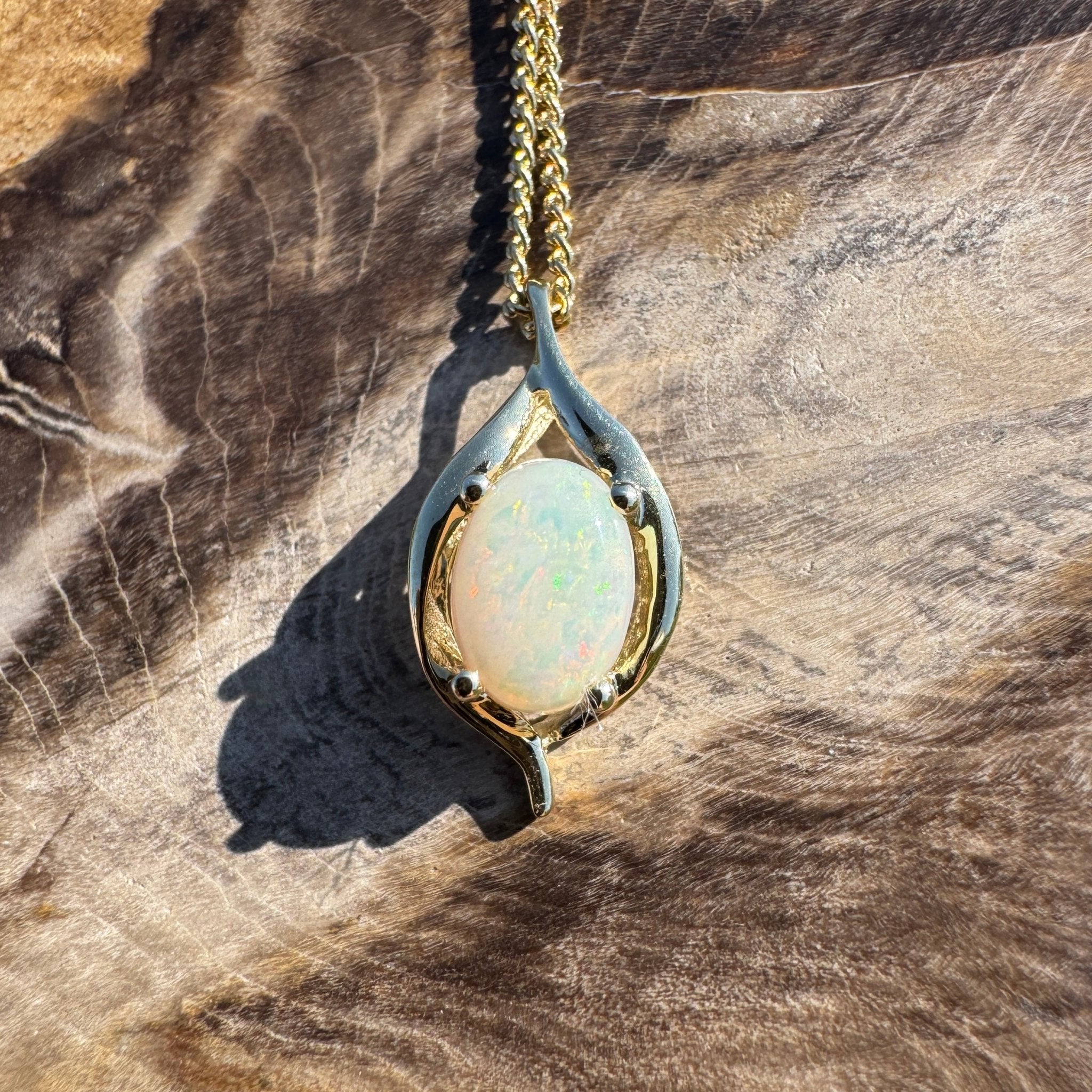 Rainbow Coast Gleam ~ 9ct Solid Gold 0.5ct Coober Pedy Opal Pendant