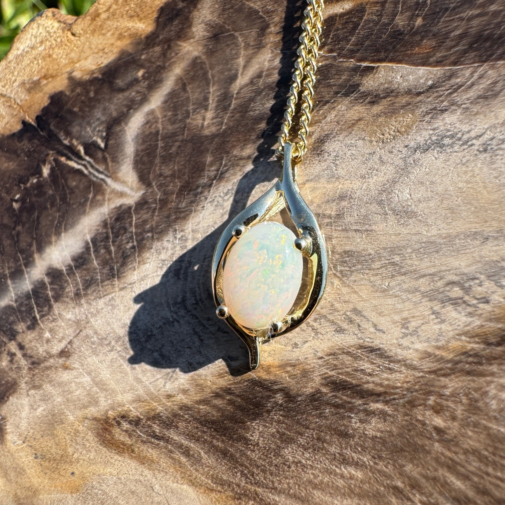 Rainbow Coast Gleam ~ 9ct Solid Gold 0.5ct Coober Pedy Opal Pendant