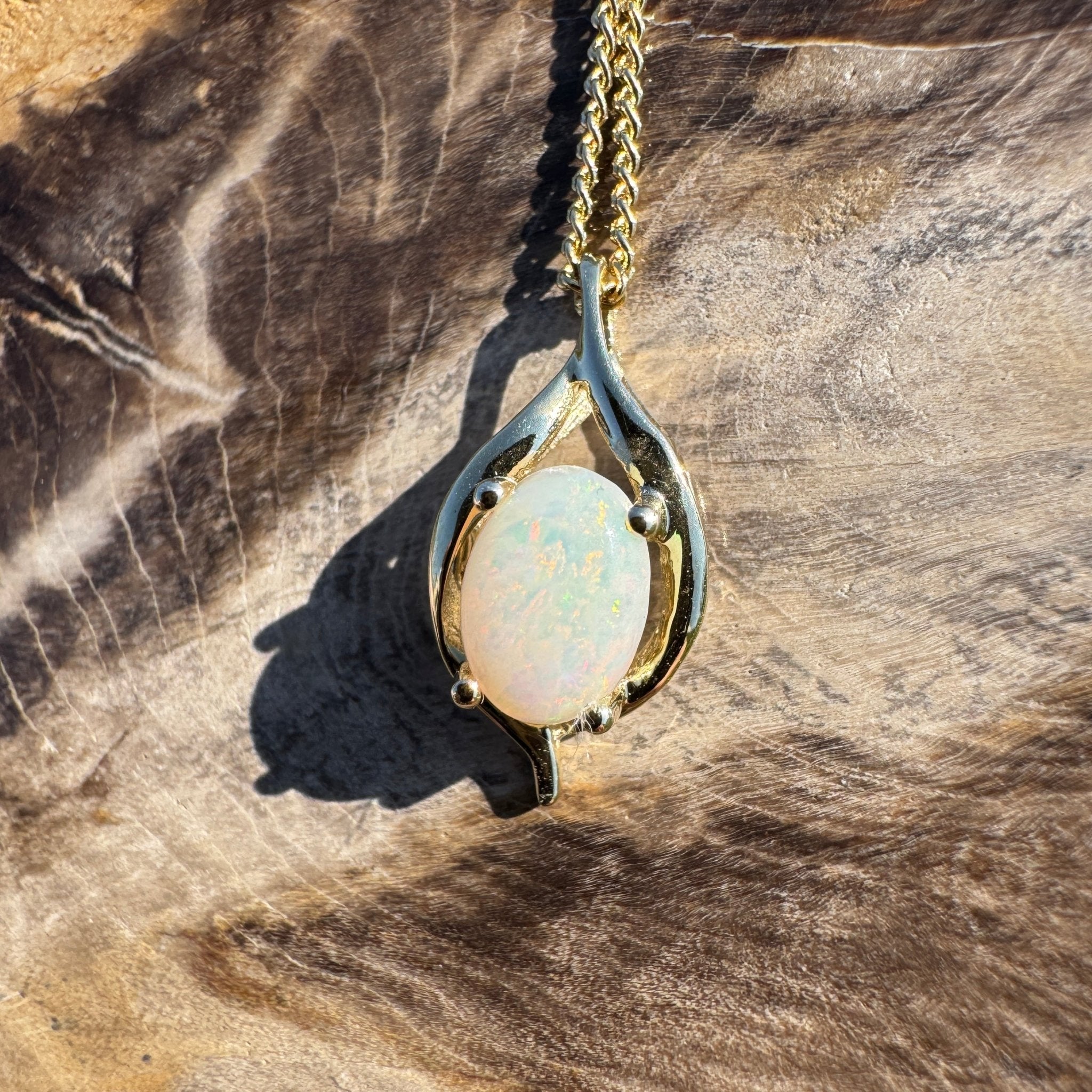 Rainbow Coast Gleam ~ 9ct Solid Gold 0.5ct Coober Pedy Opal Pendant