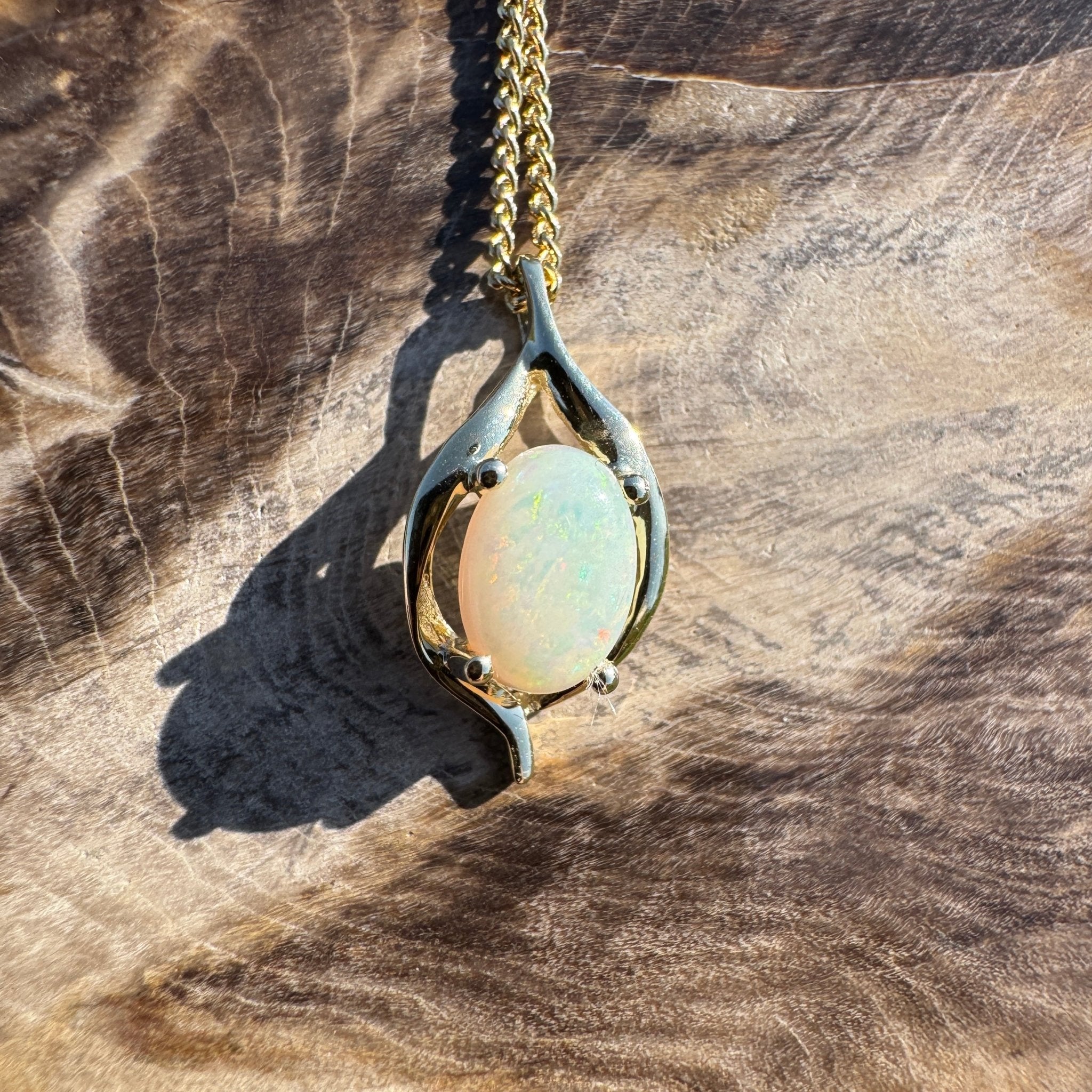 Rainbow Coast Gleam ~ 9ct Solid Gold 0.5ct Coober Pedy Opal Pendant